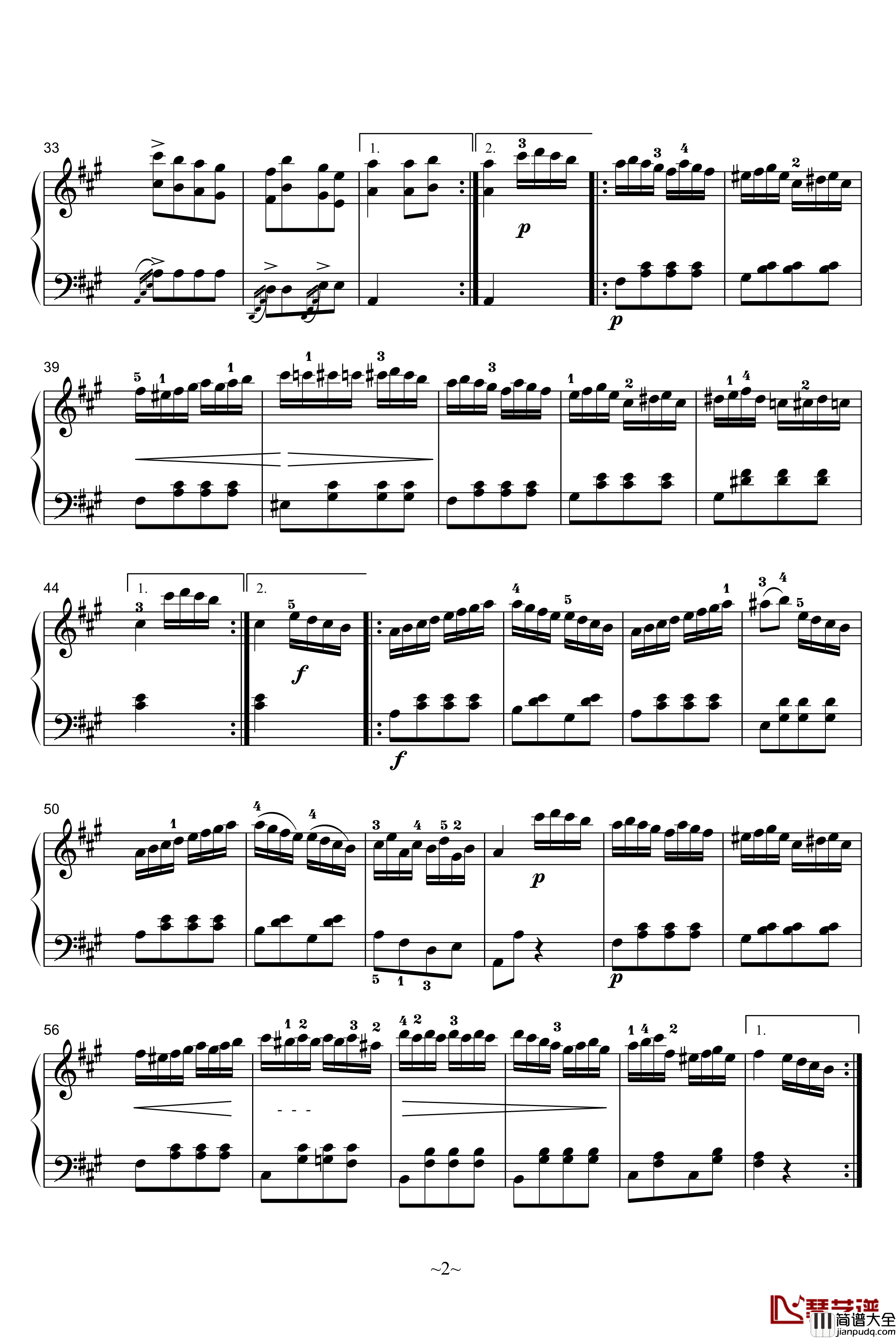 A大调奏鸣曲第三乐章钢琴谱_莫扎特