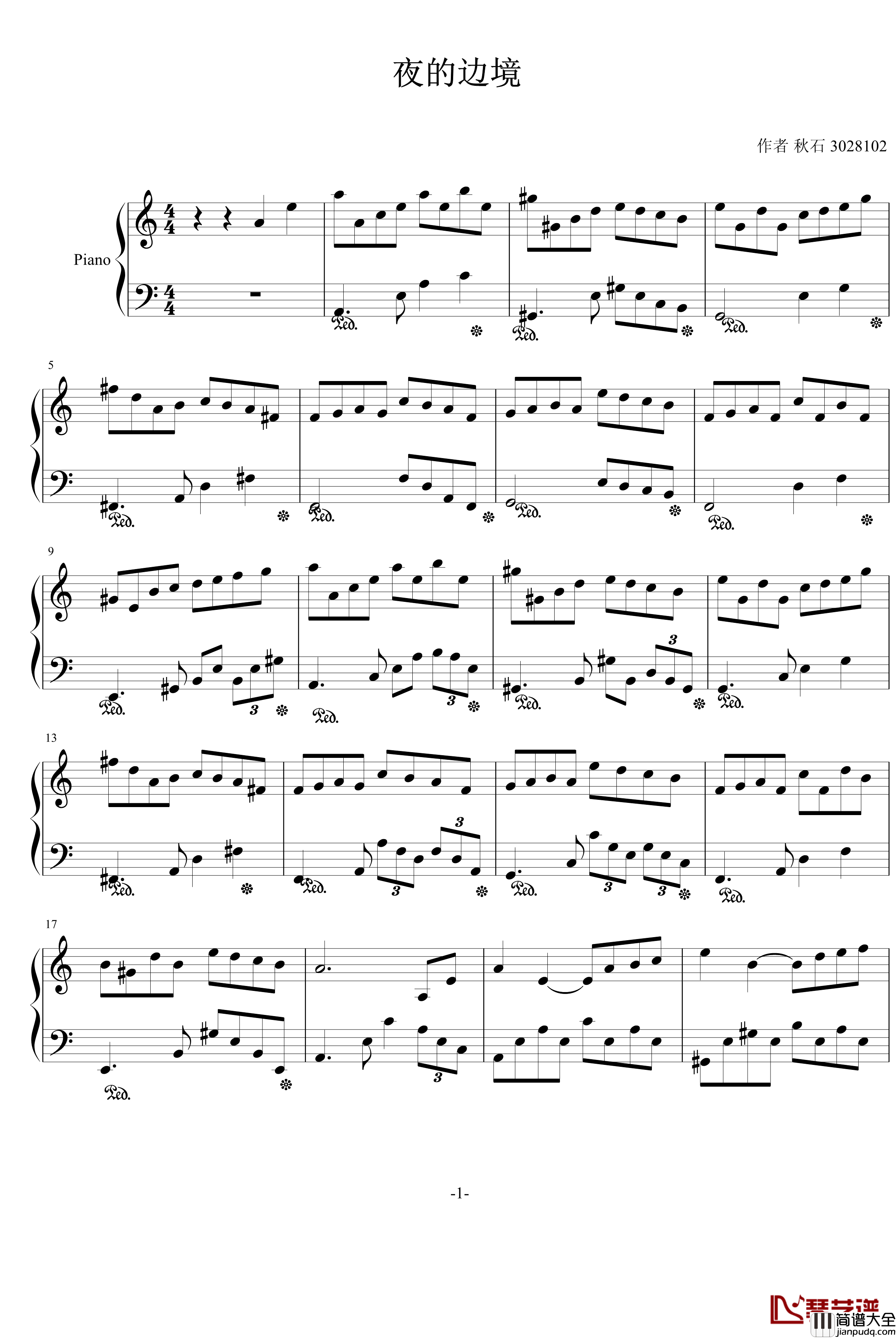 夜的边境钢琴谱_3028102