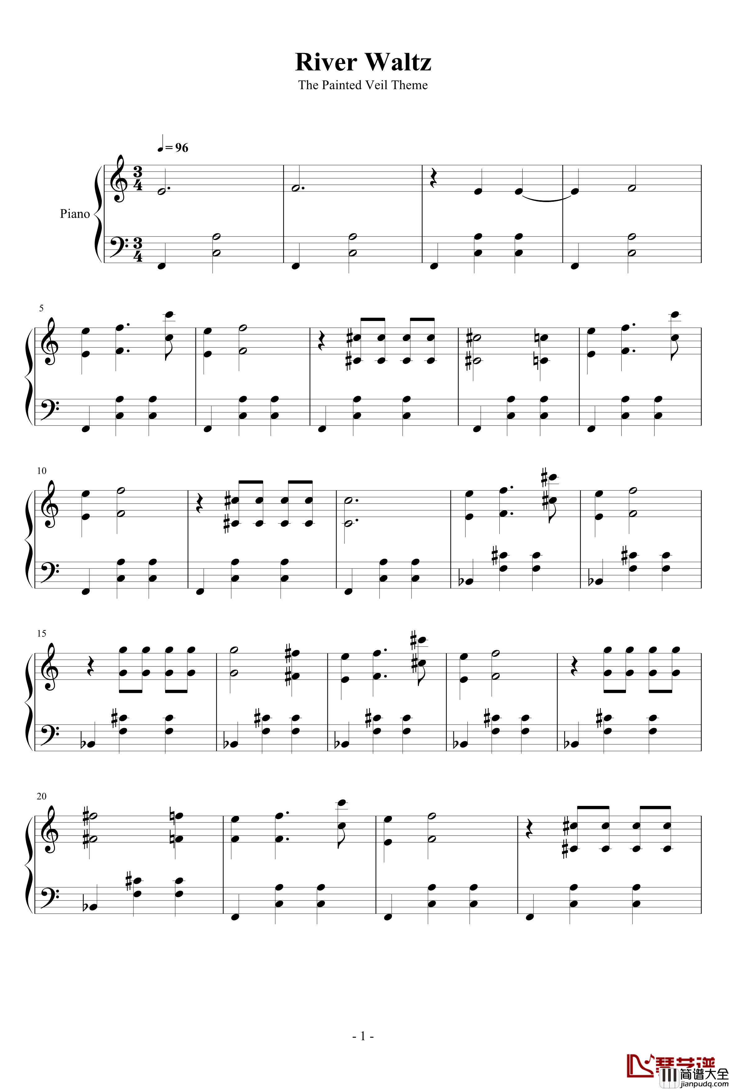 面纱原声钢琴谱_River_Waltz_影视