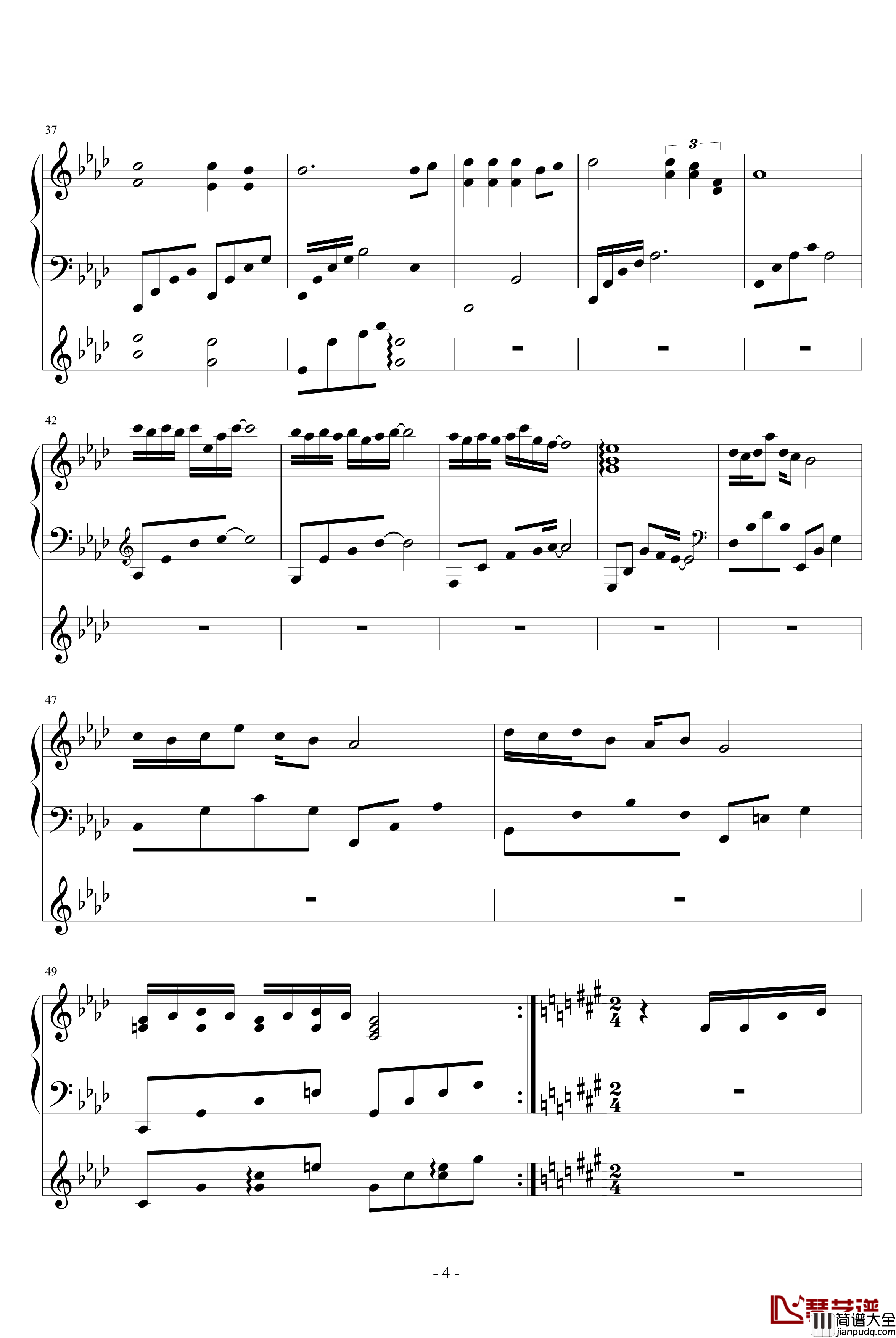 自作多情钢琴谱_水寒残月