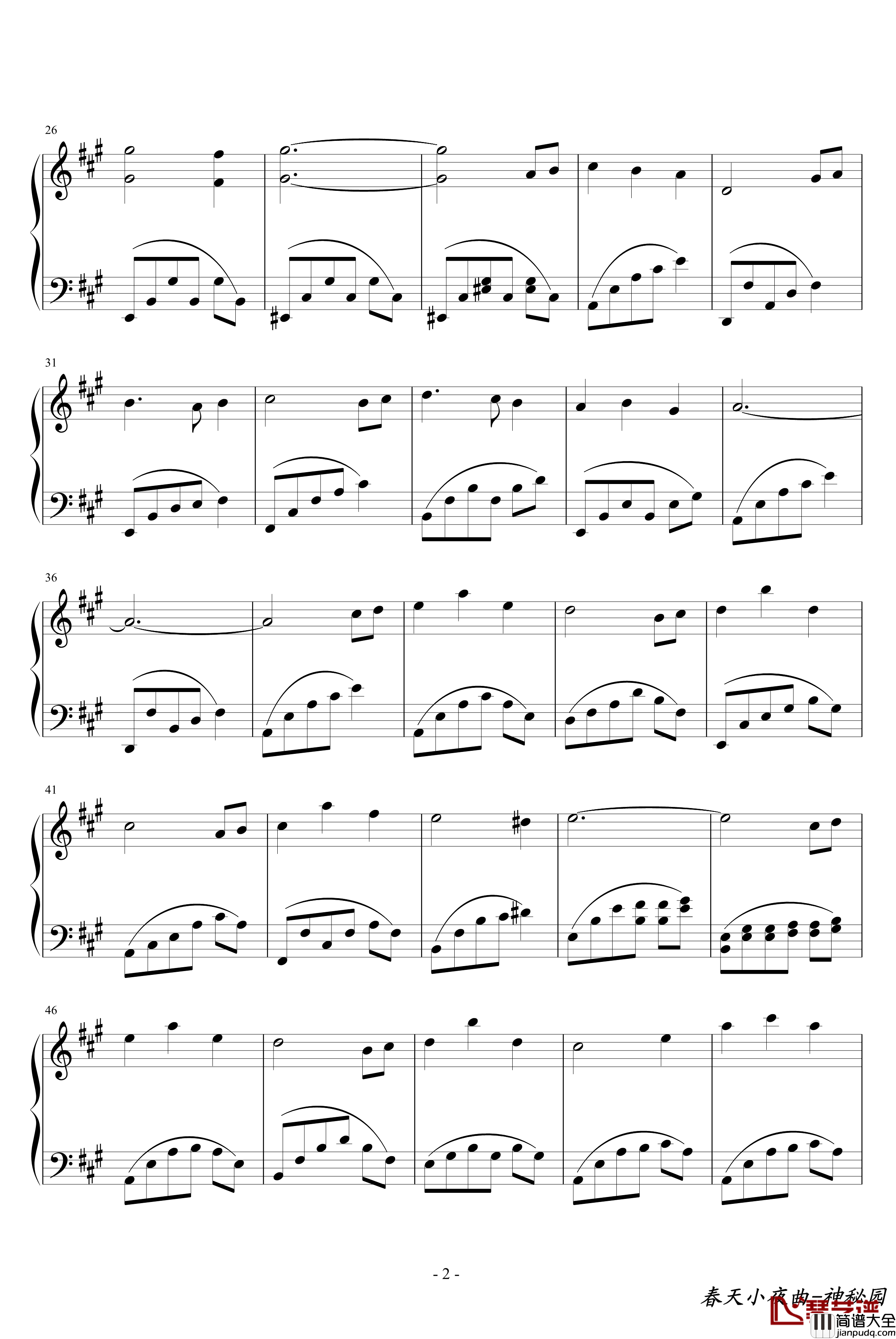 春天小夜曲钢琴谱_神秘园_The_Secret_Garden