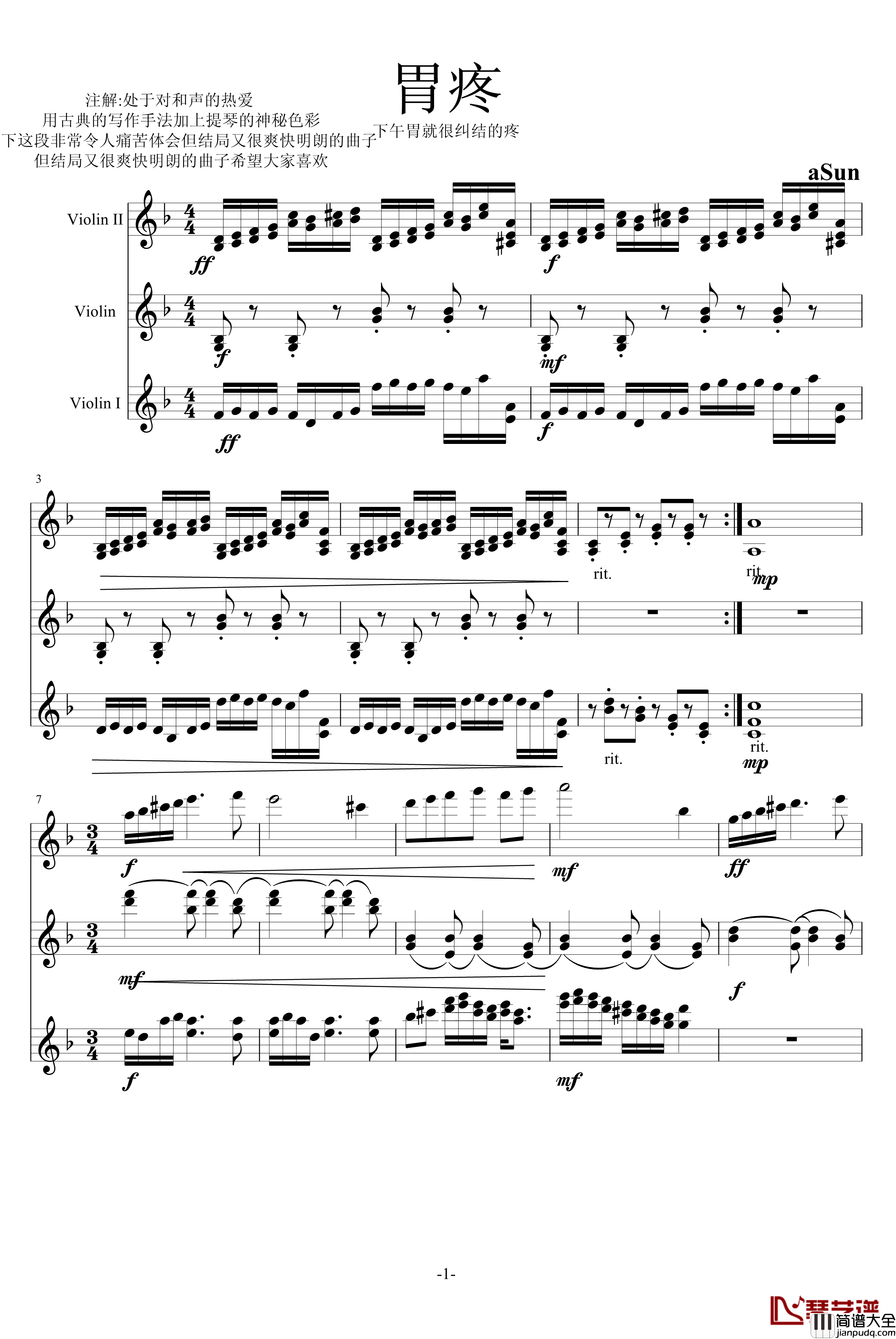 创意曲钢琴谱_胃疼_asun0624