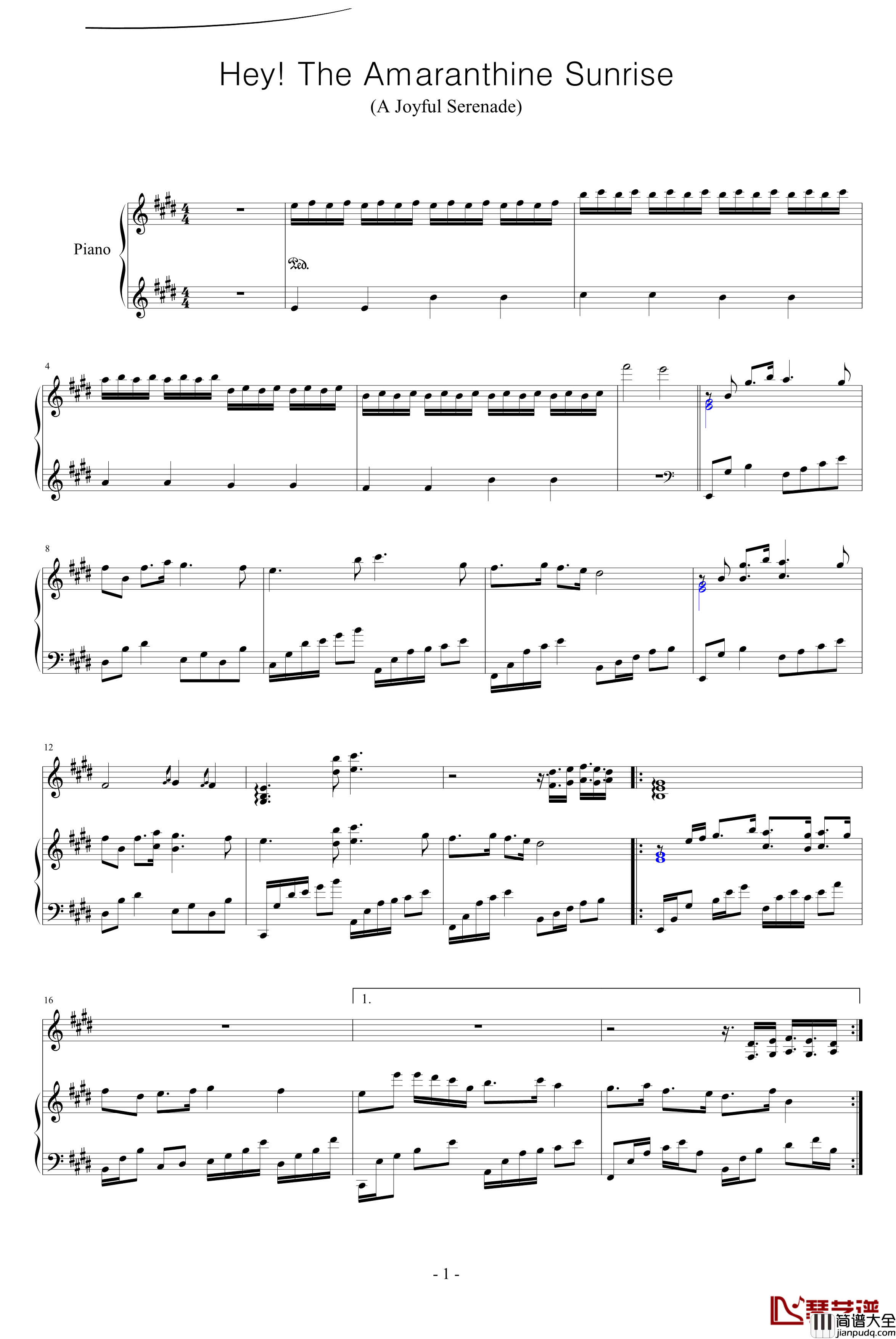 永恒日出钢琴谱_Hey!_The_Amaranthine_Sunrise_无S尽K蓝Y天