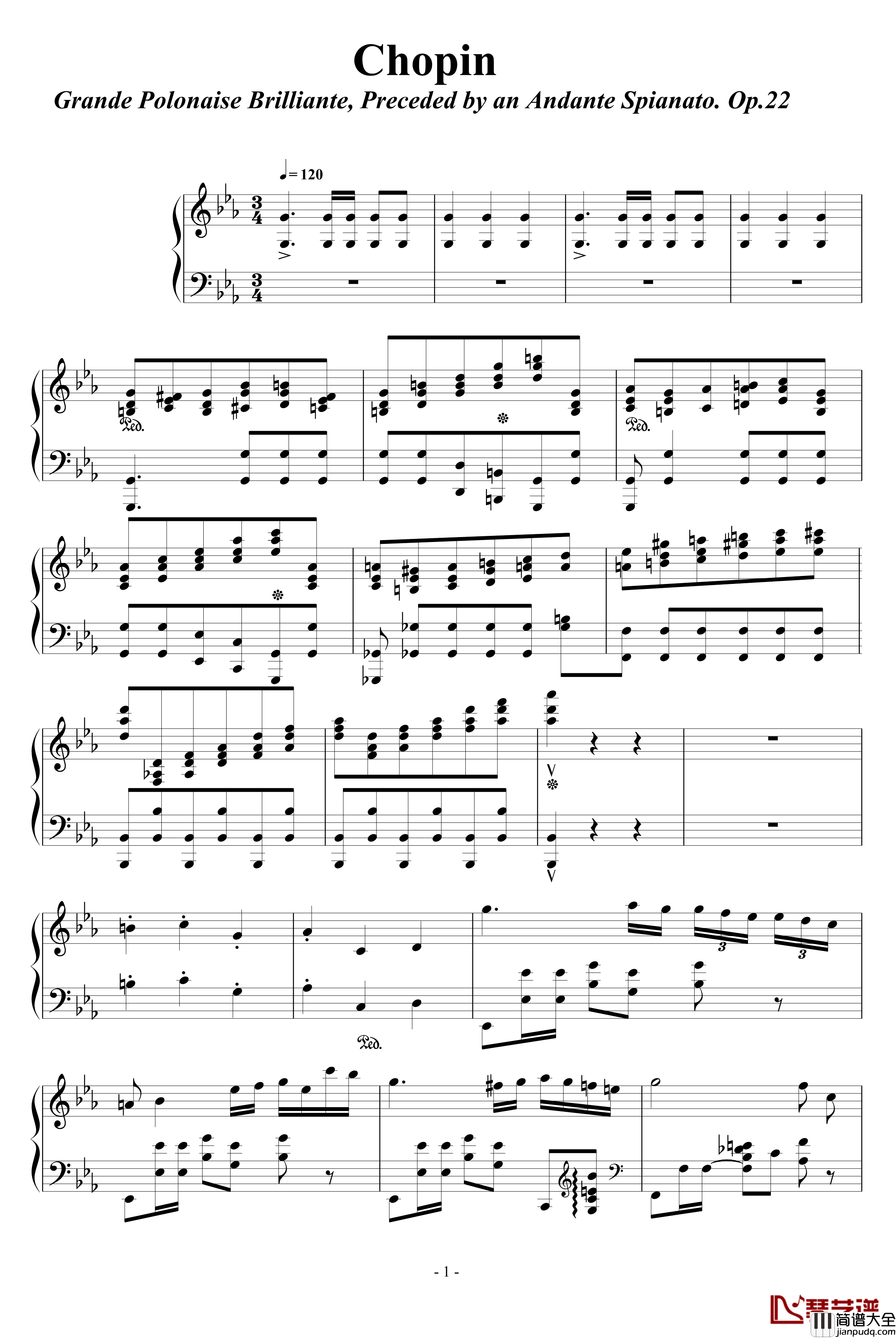 肖邦大波兰舞曲opus22钢琴谱_肖邦_chopin