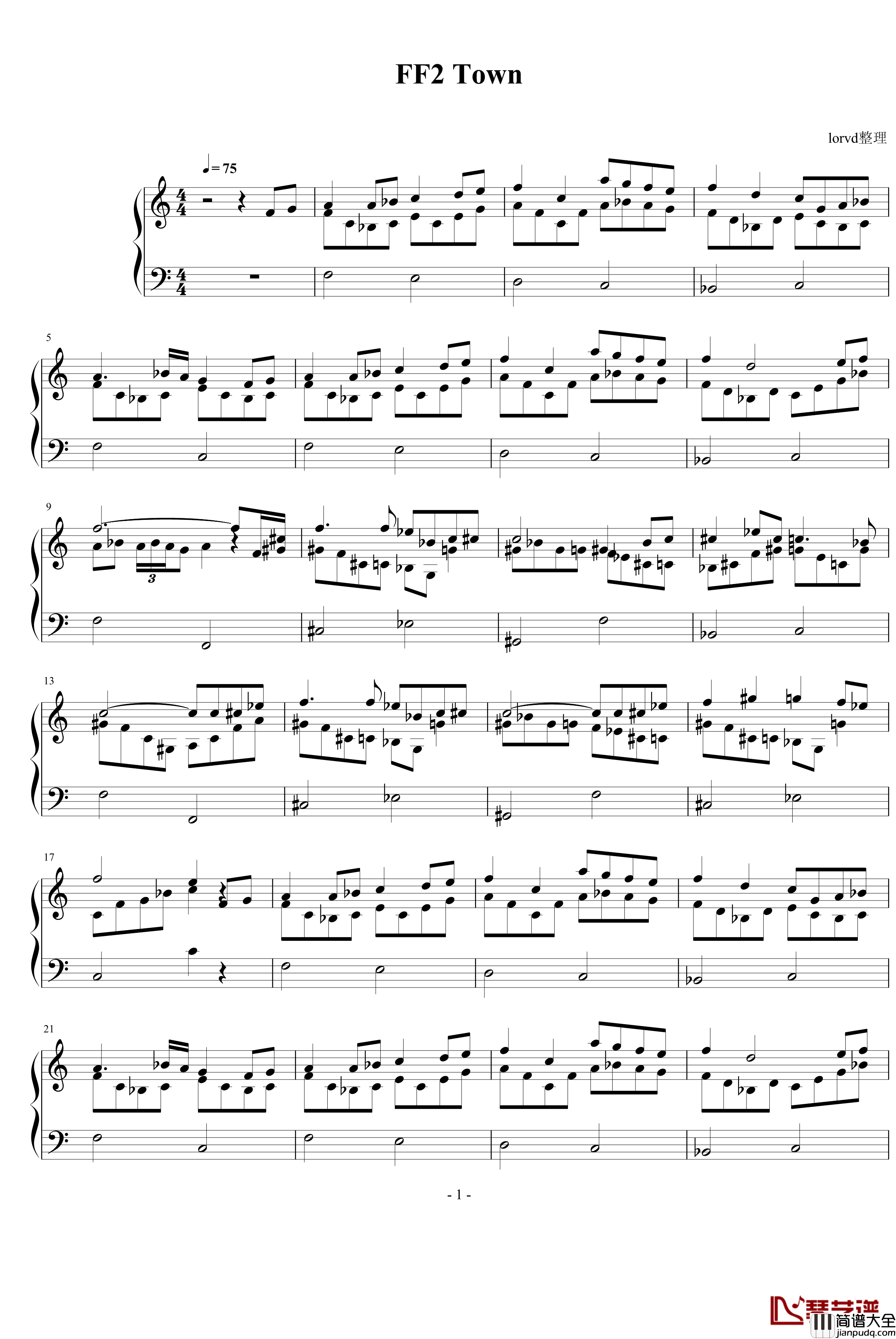 最终幻想2城镇背景钢琴谱_最终幻想