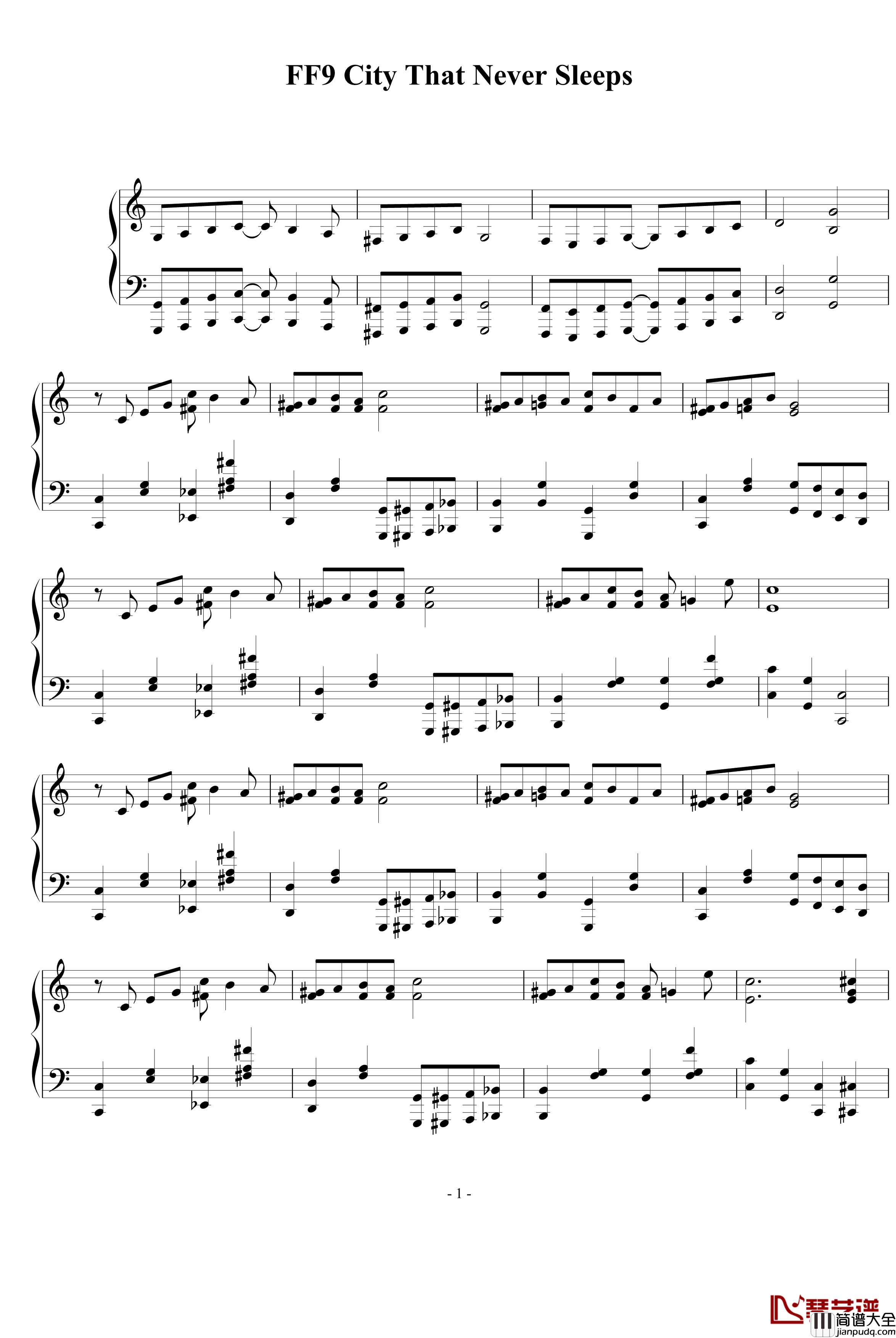 最终幻想9城镇背景钢琴谱_最终幻想