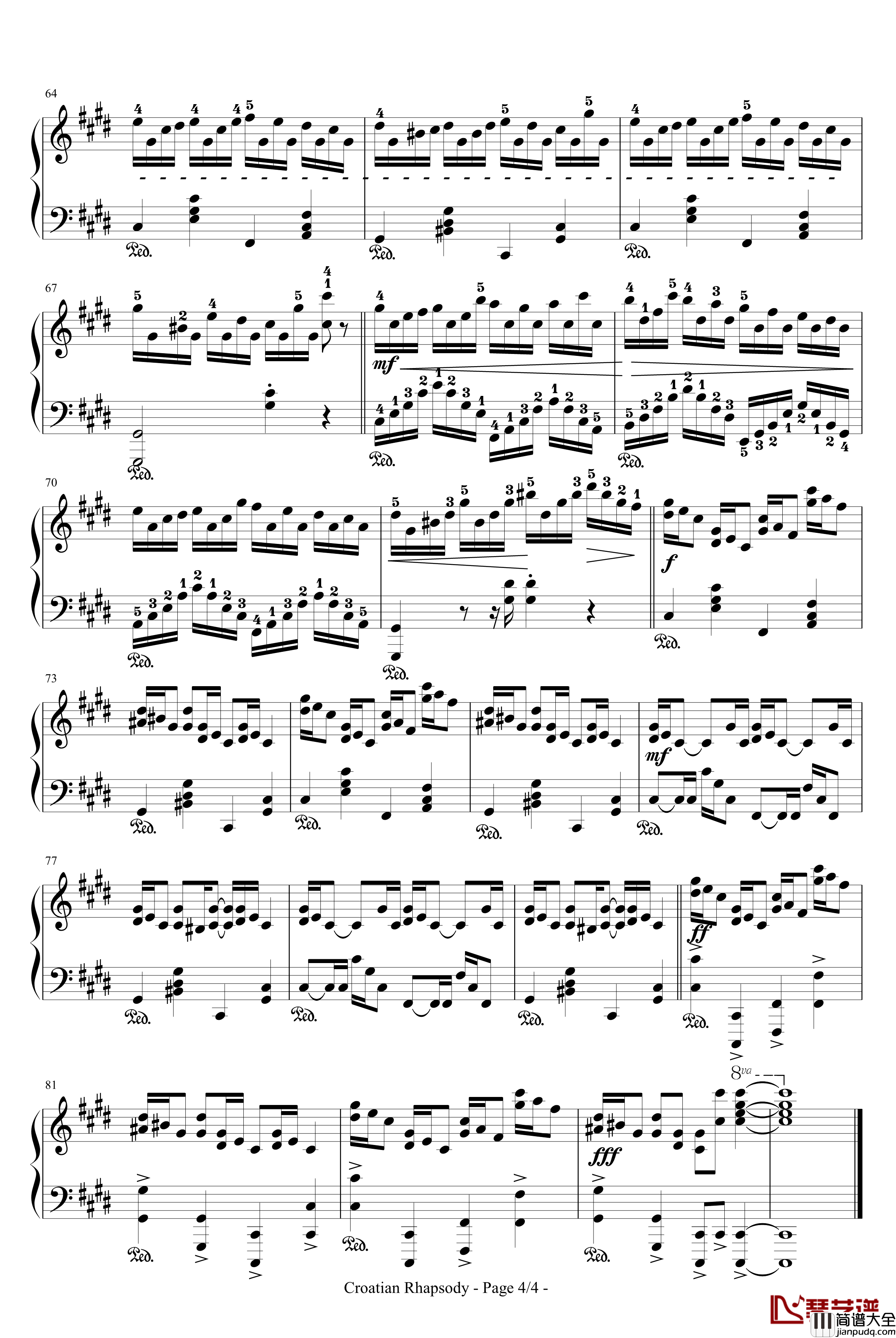 克罗地亚狂想曲钢琴谱_带指法_马克西姆_Maksim·Mrvica