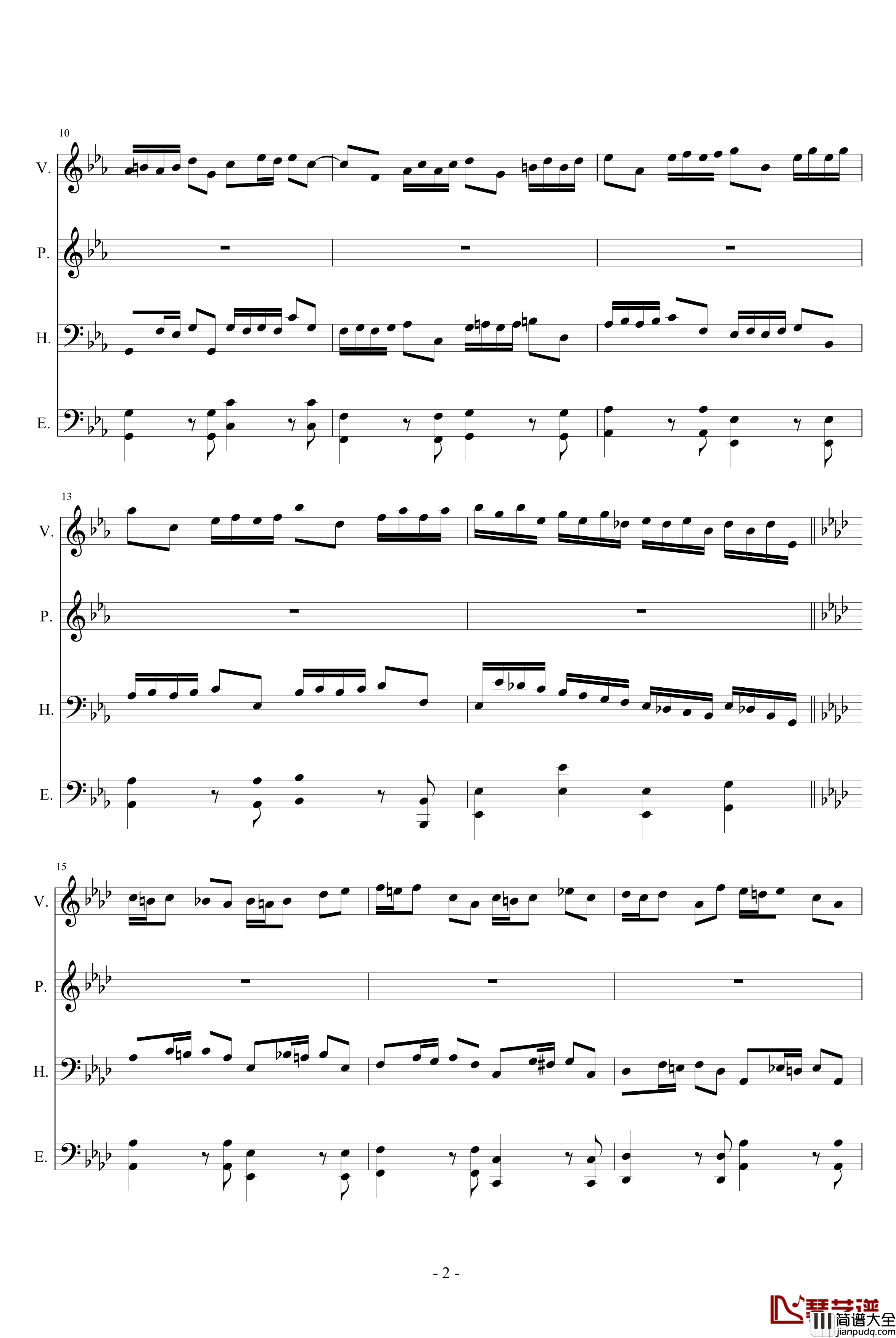 赋格四重奏钢琴谱_心兰