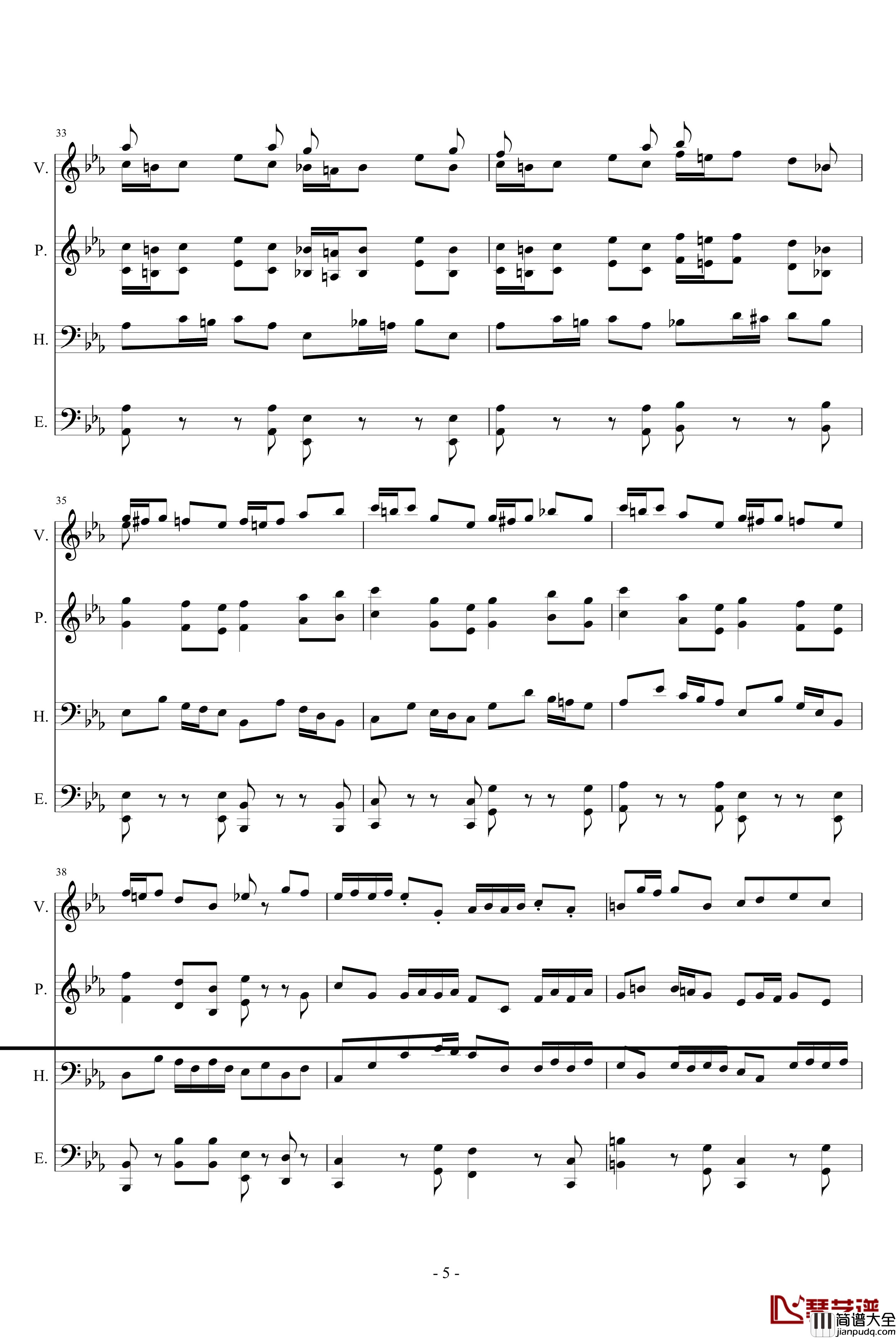 赋格四重奏钢琴谱_心兰