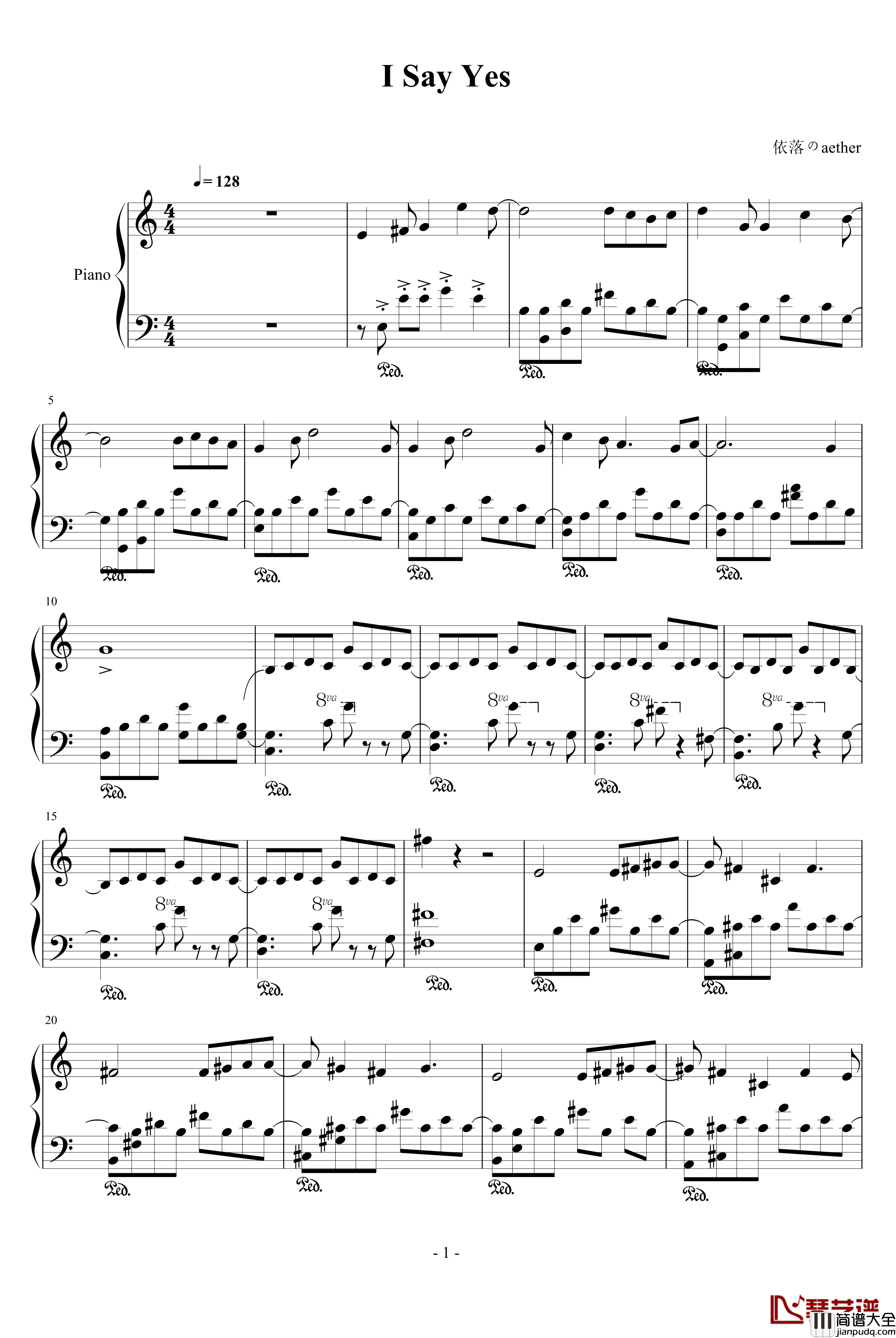i_say_yes钢琴谱_动漫影视