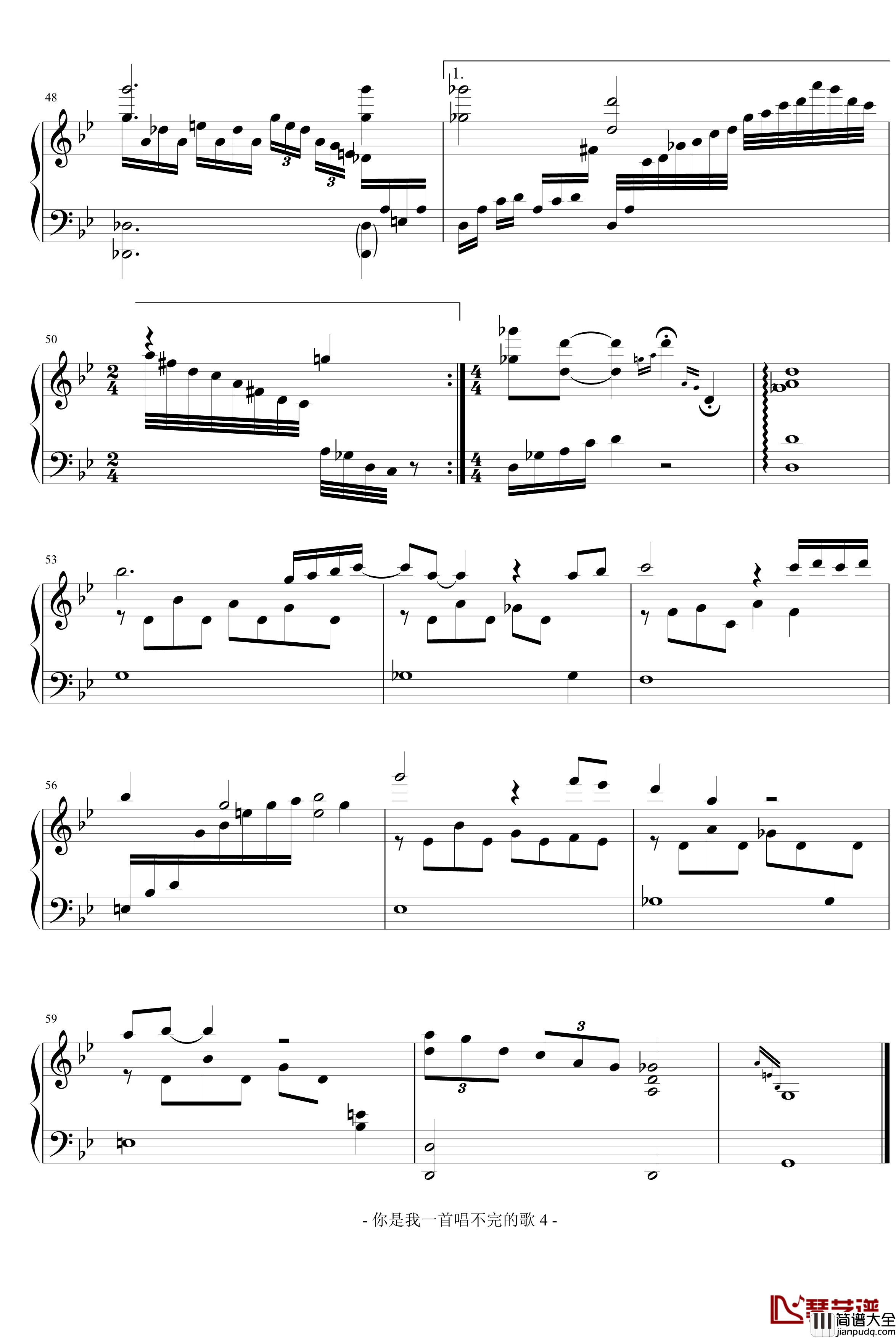 你是我一首唱不完的歌钢琴谱_仙剑三_仙剑奇侠传