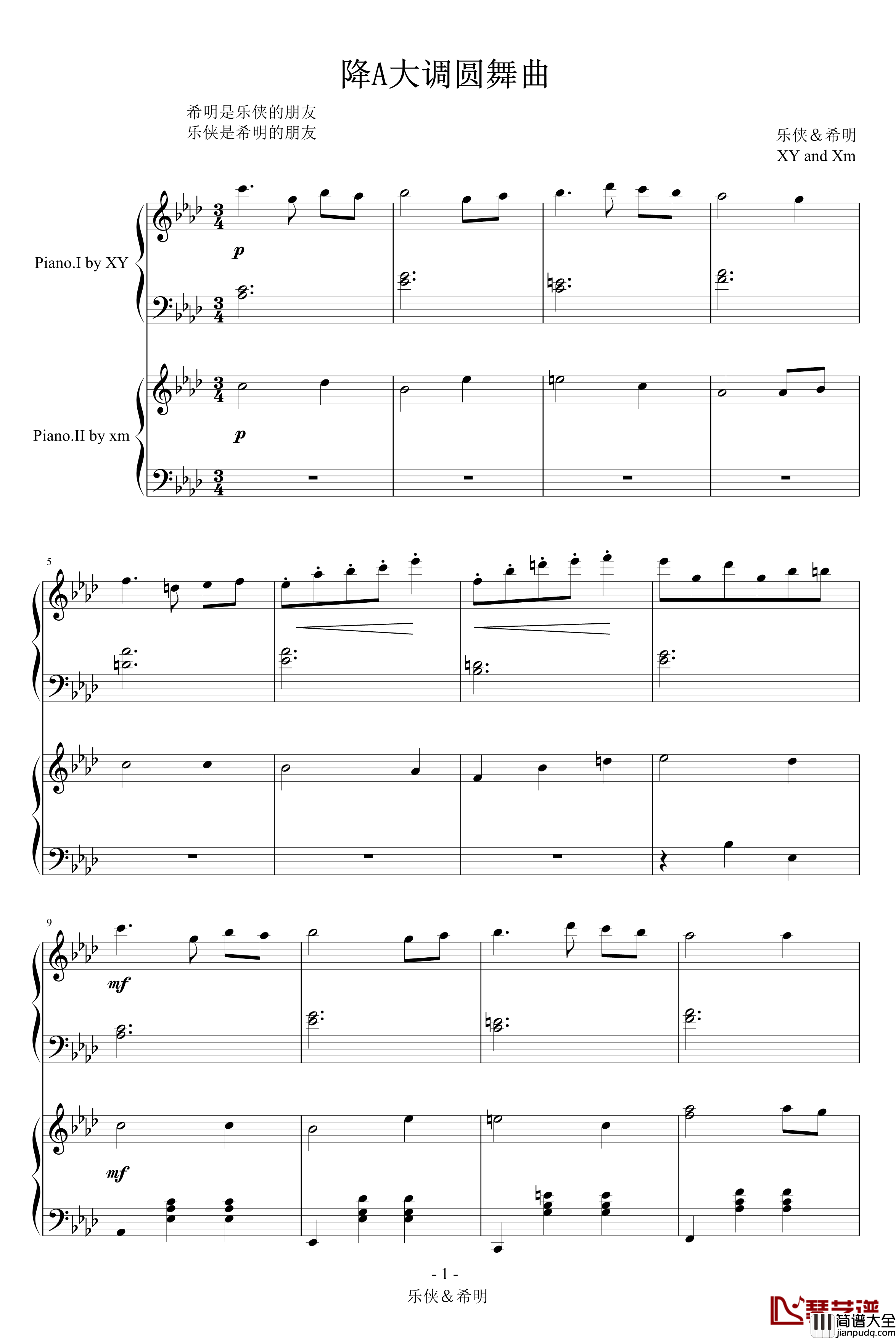 降A大调圆舞曲钢琴谱_希明