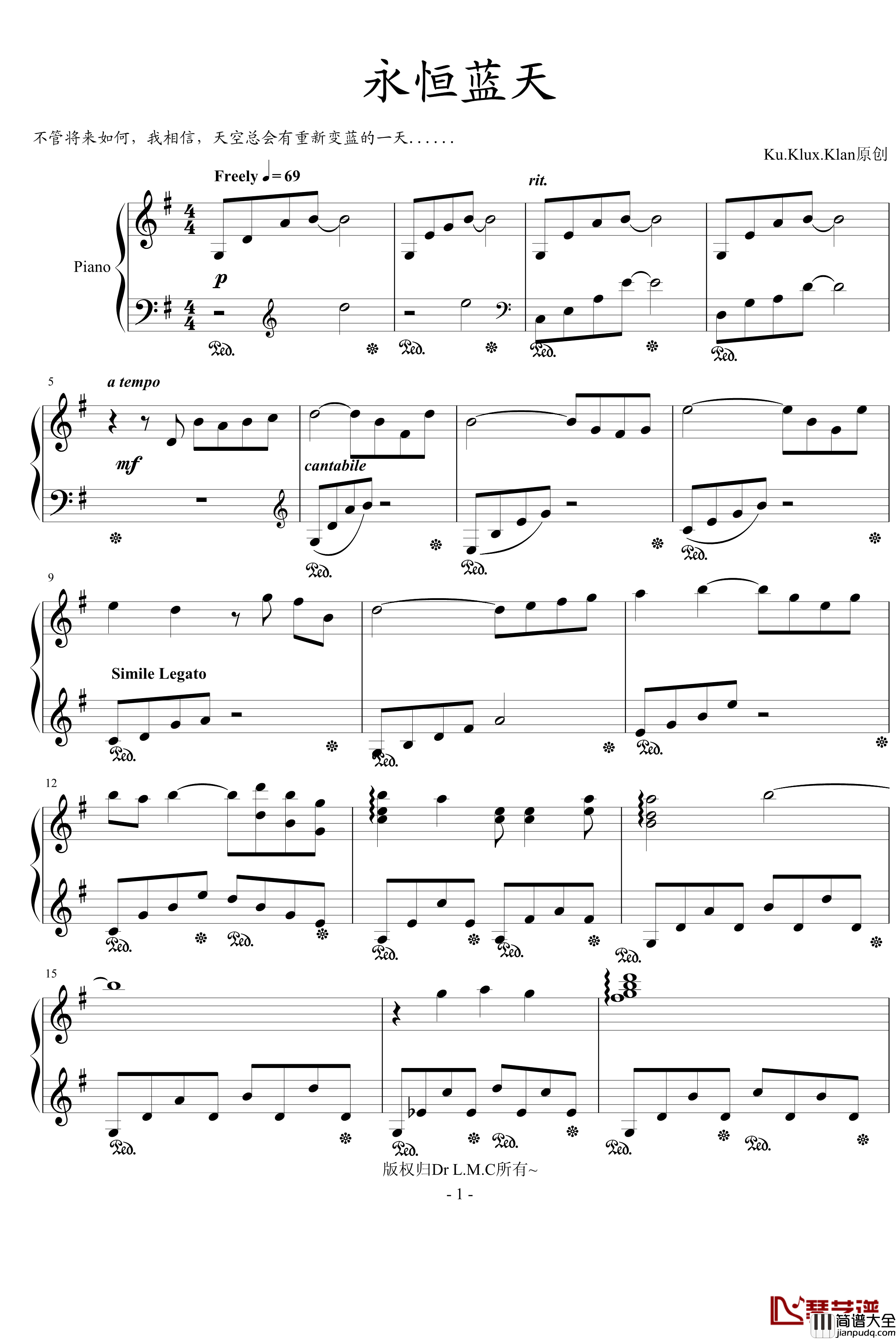 永恒蓝天钢琴谱_Ku.Klux.Klan