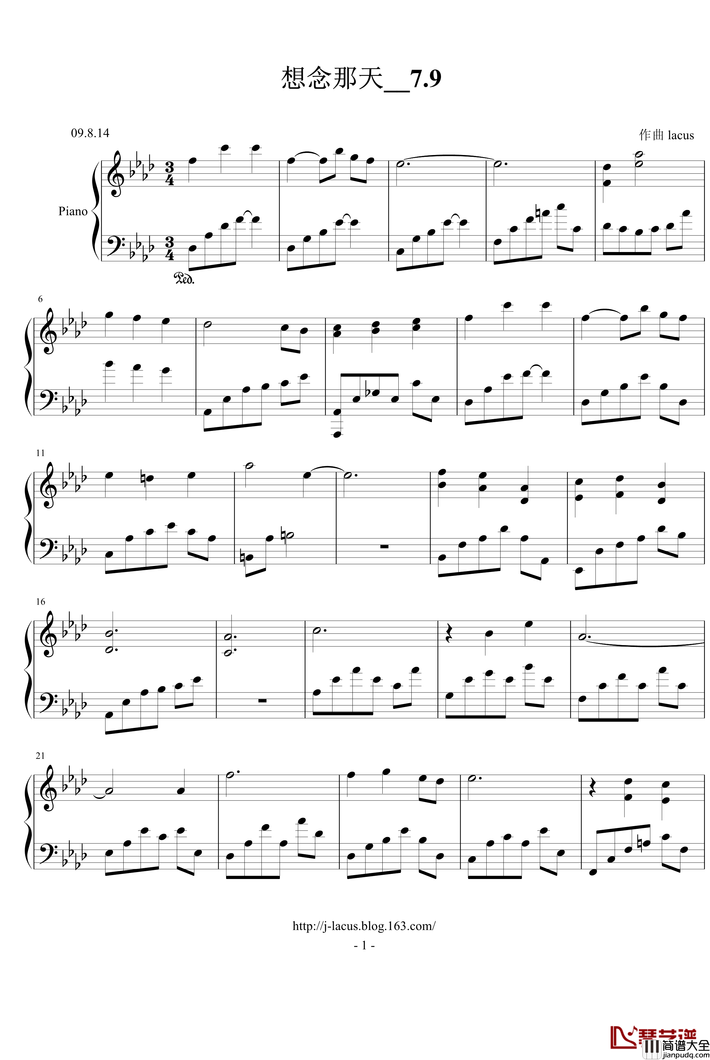 想念那天_7.9钢琴谱_lacus
