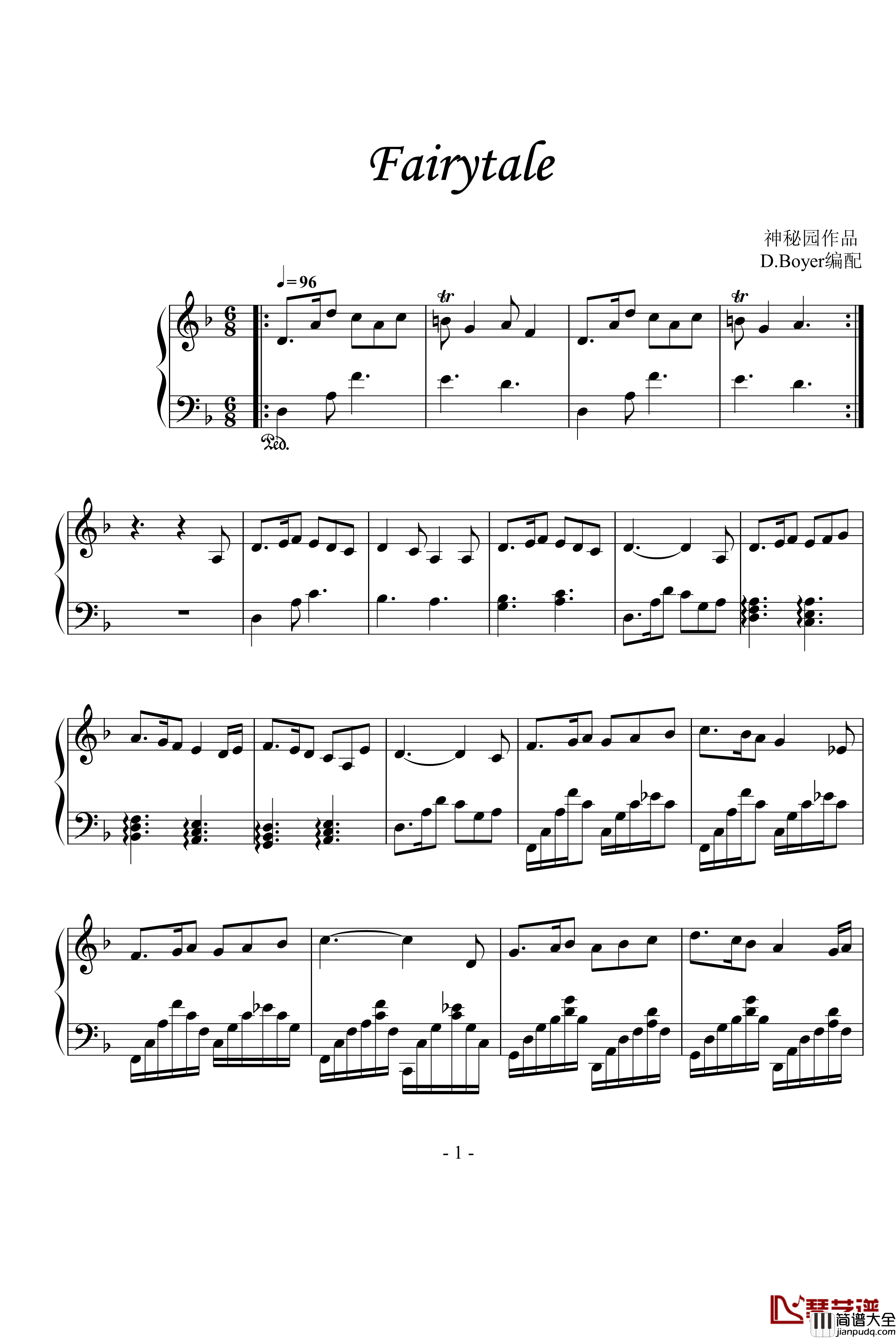 Fairytale钢琴谱_神秘园