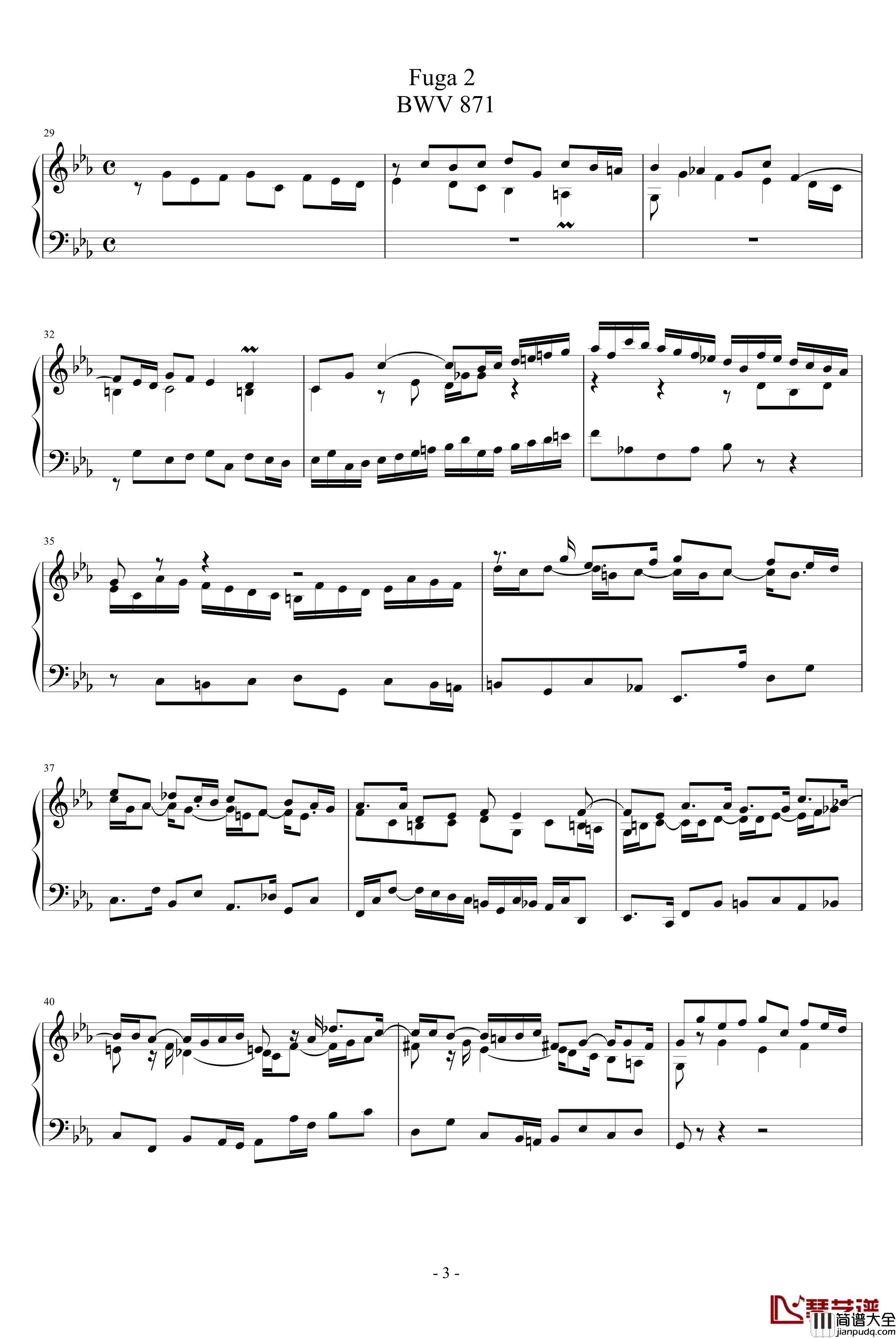 c小调前奏曲与赋格钢琴谱_第二册_巴赫_P.E.Bach