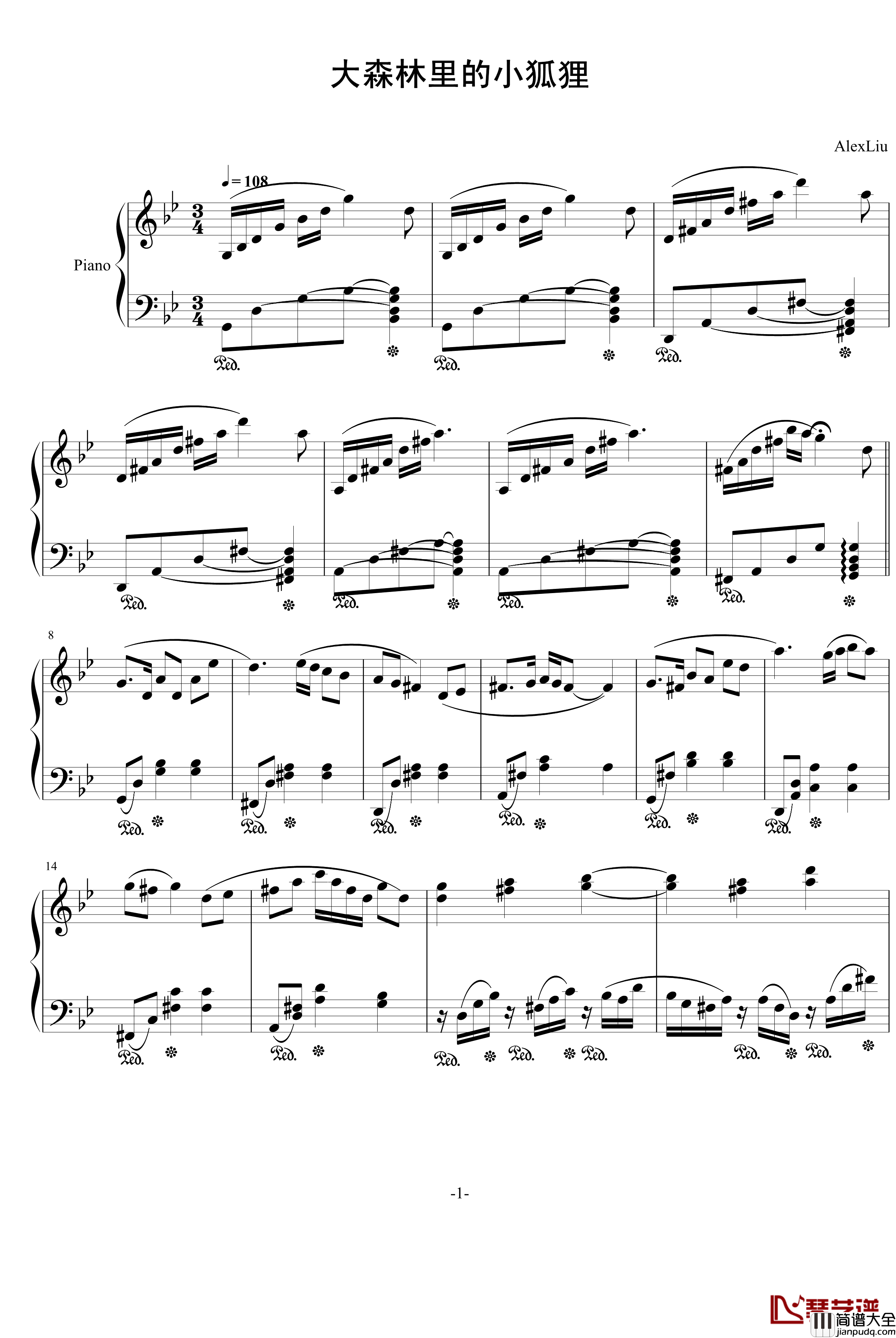 大森林里的小狐狸钢琴谱_AlexLiu
