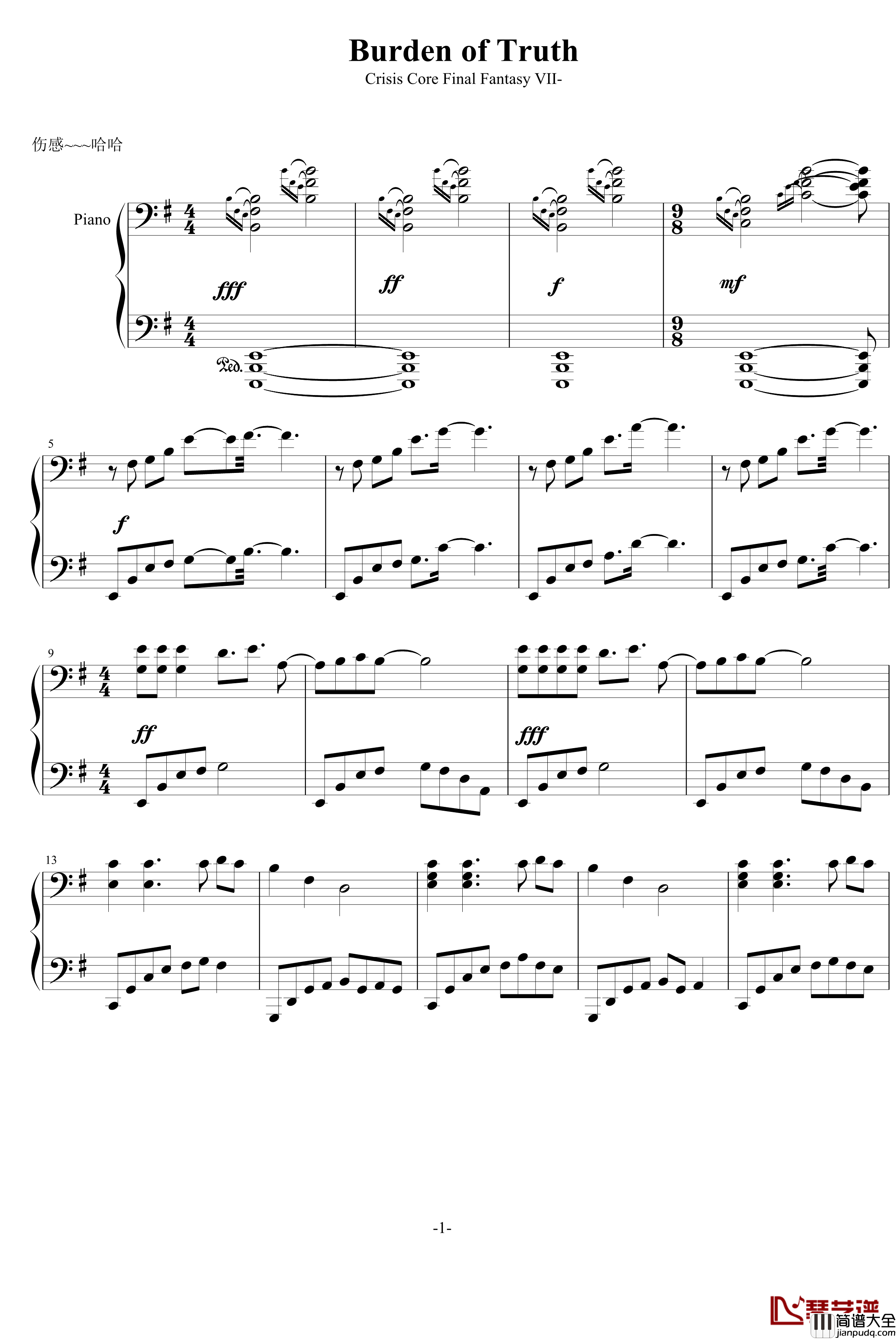 Burden_of_Truth钢琴谱_Crisis_Core_Final_Fantasy_VII_维纳斯