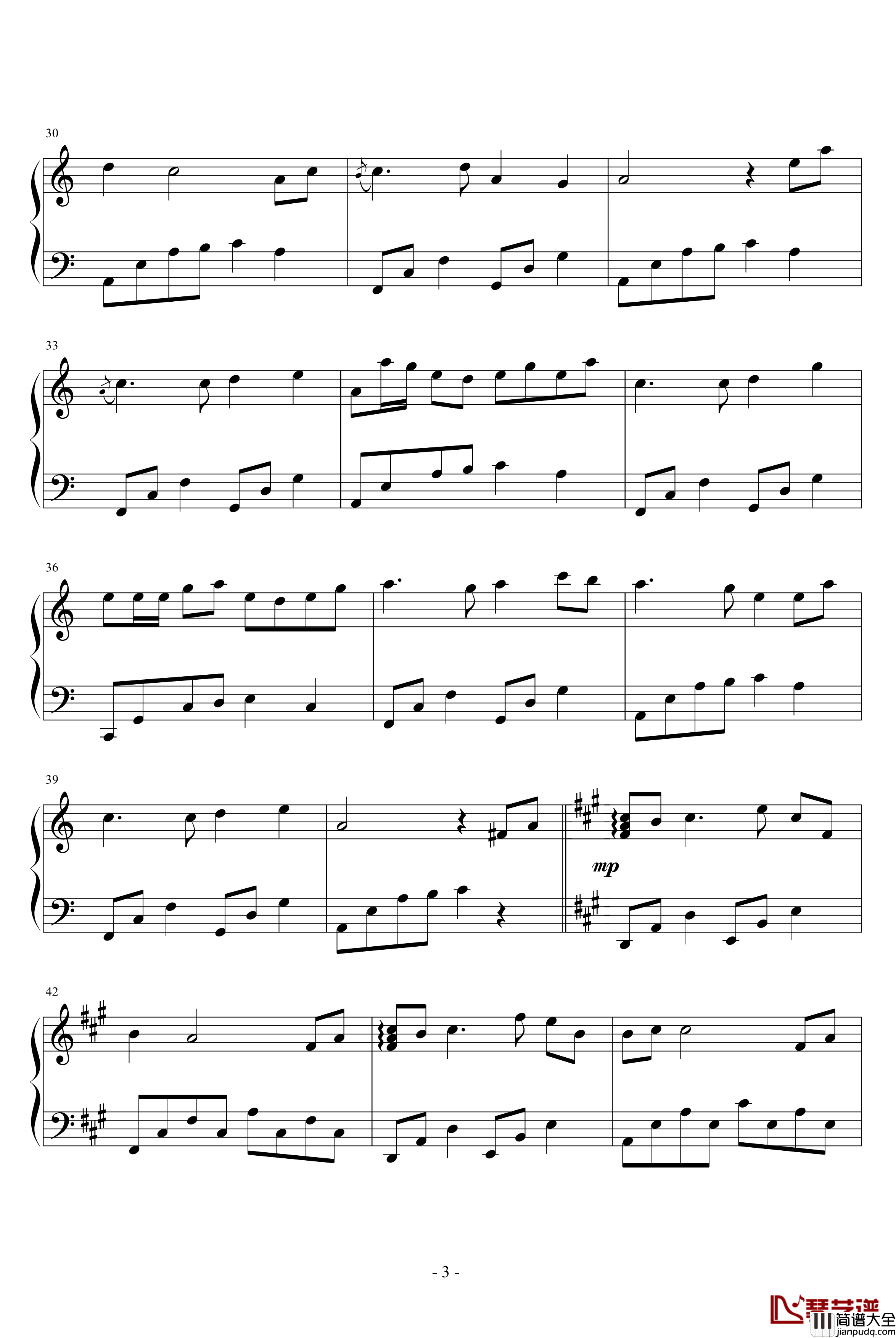 风居住的街道钢琴谱_A调转C调版_影视