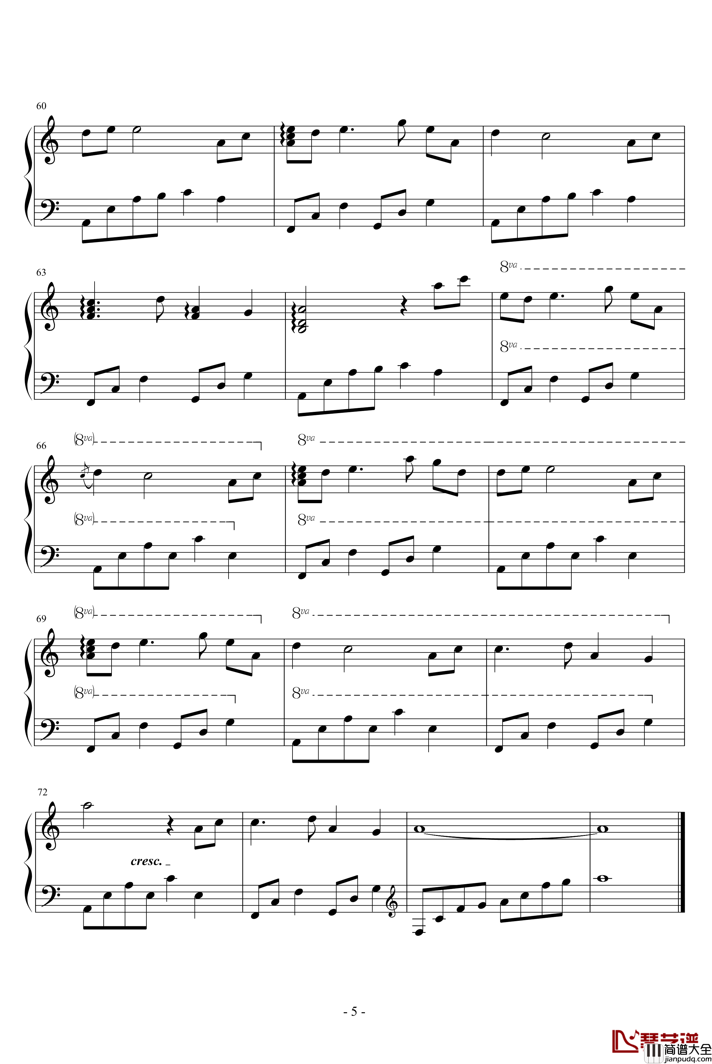 风居住的街道钢琴谱_A调转C调版_影视