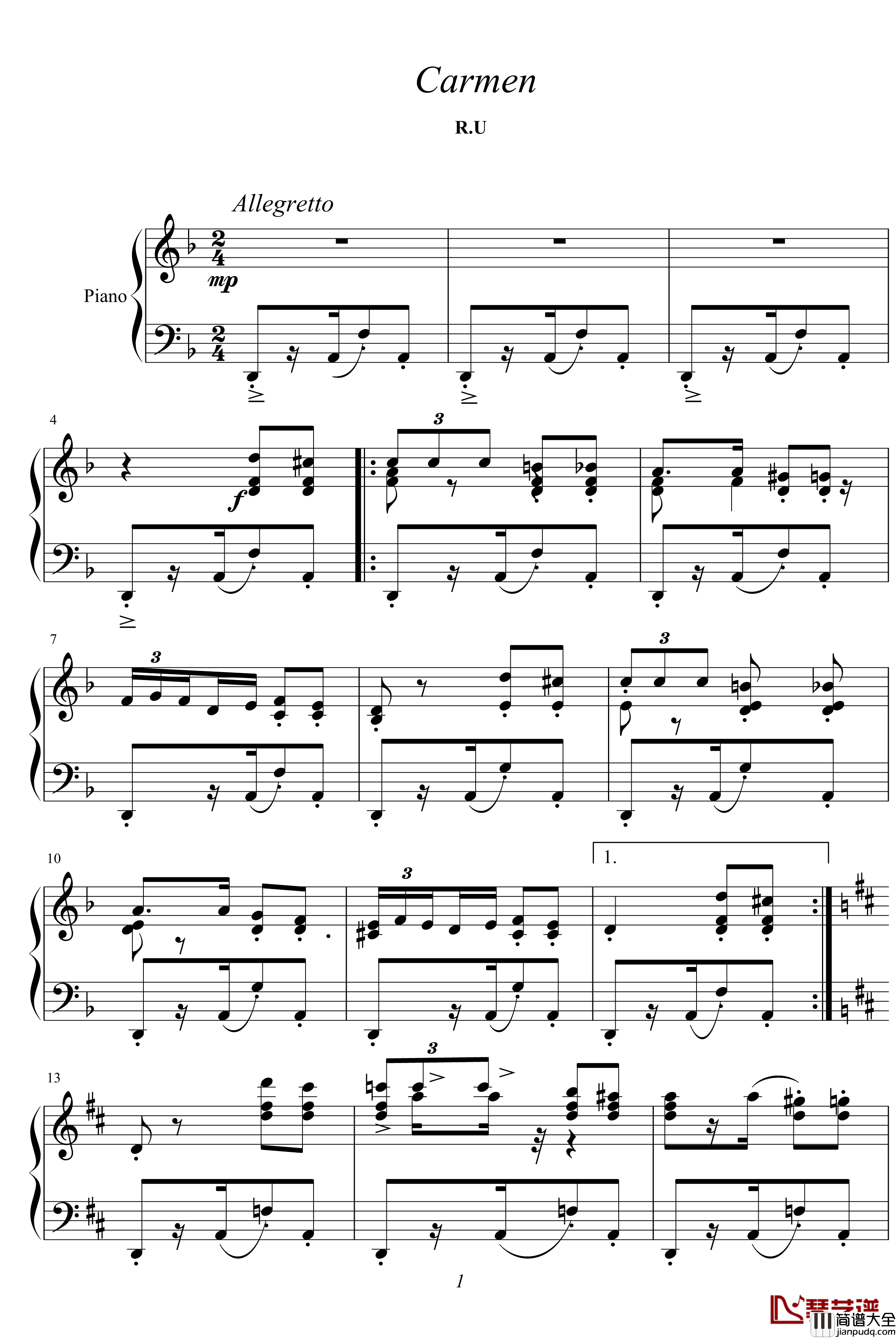 卡门钢琴谱_较完美版_比才_Bizet