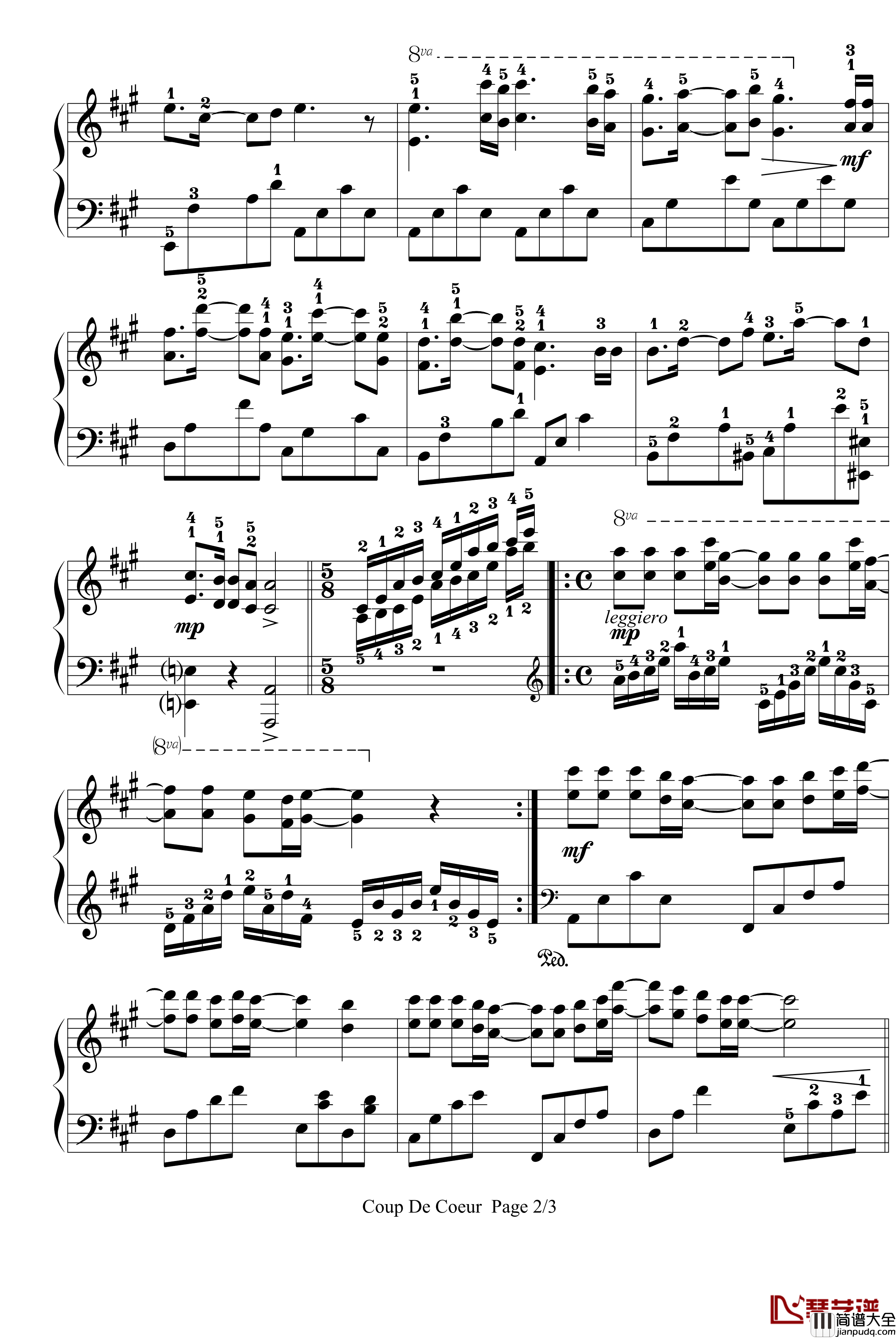 星星小夜曲钢琴谱_带指法_塞内维尔