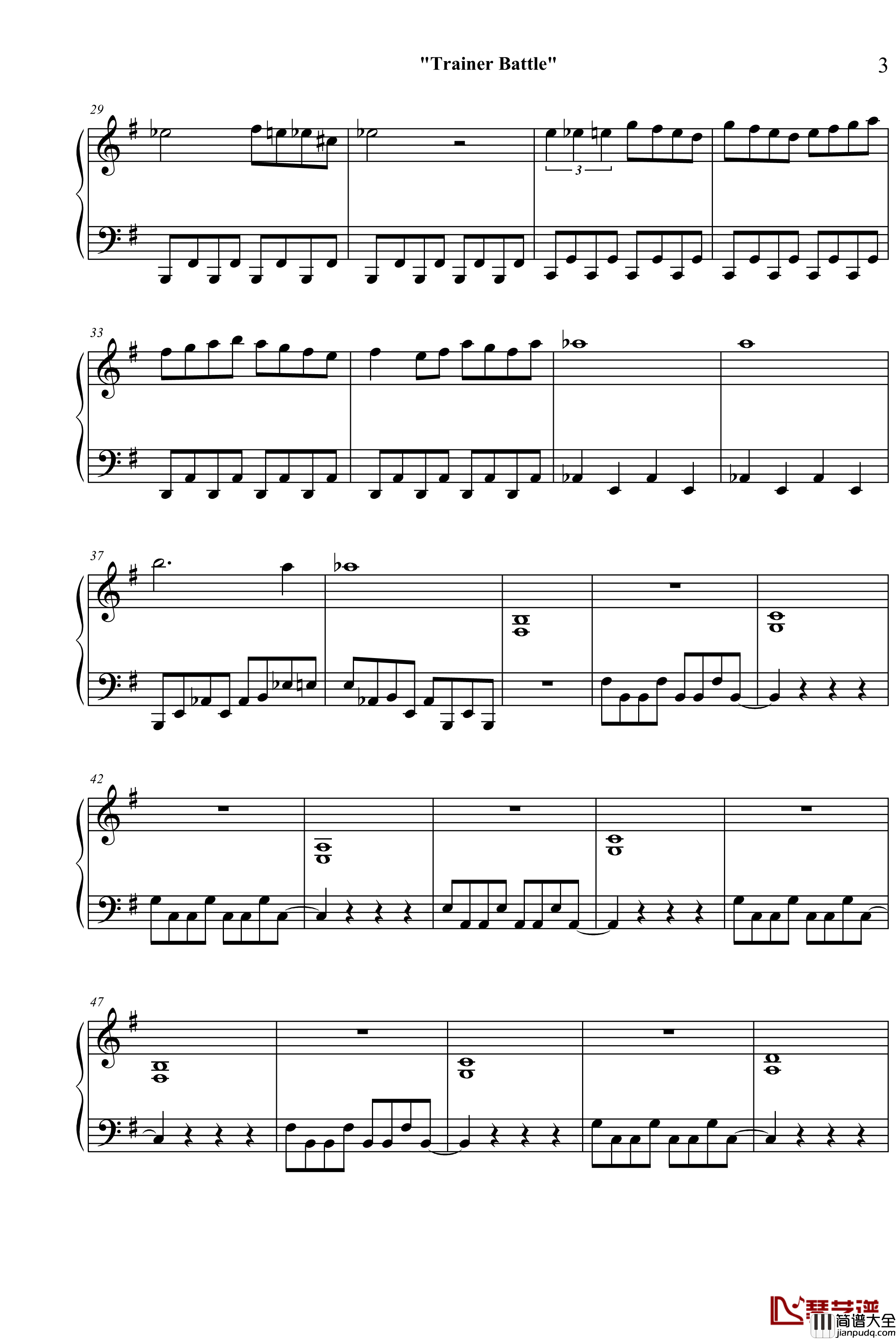 口袋妖怪战斗钢琴谱_游戏