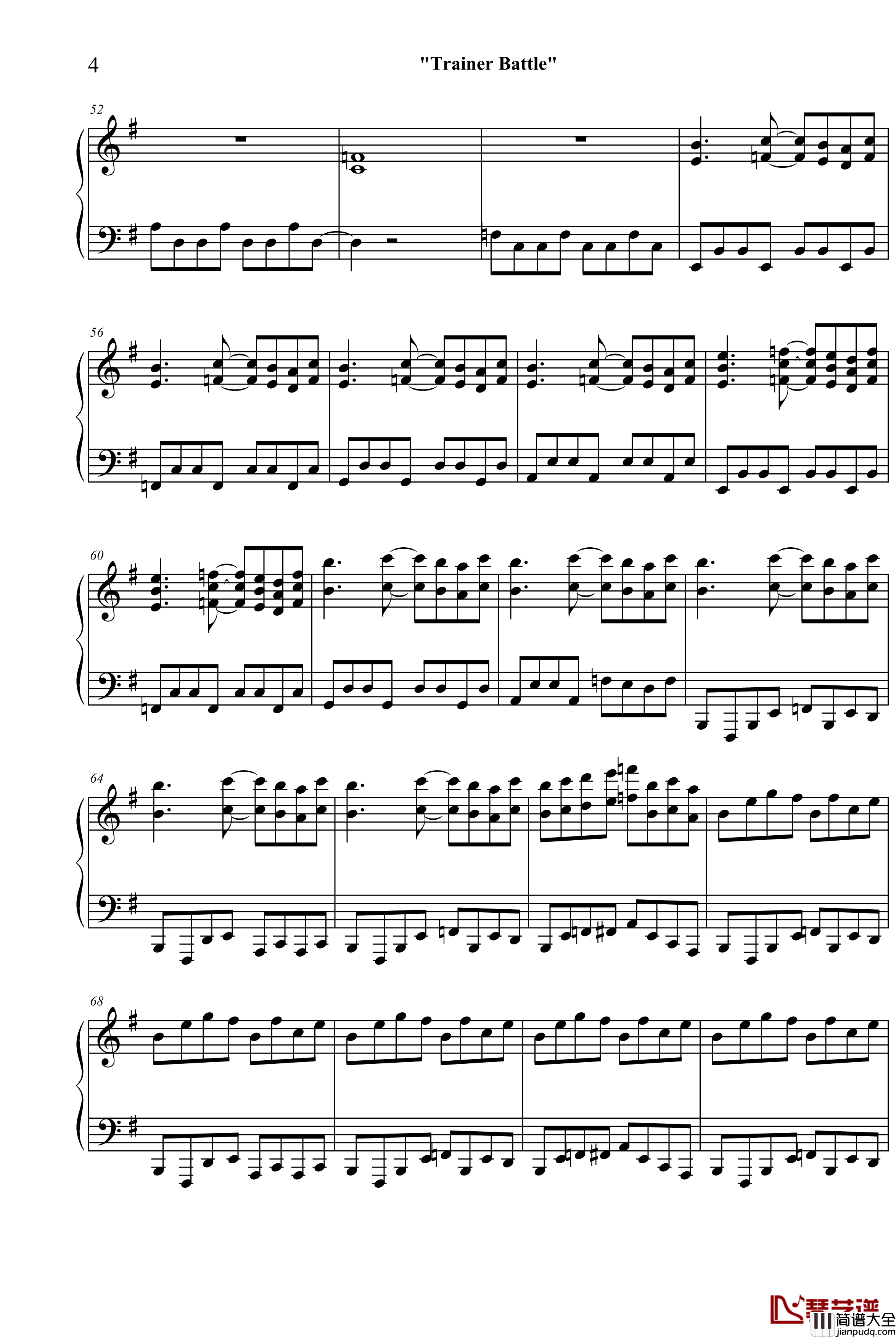 口袋妖怪战斗钢琴谱_游戏