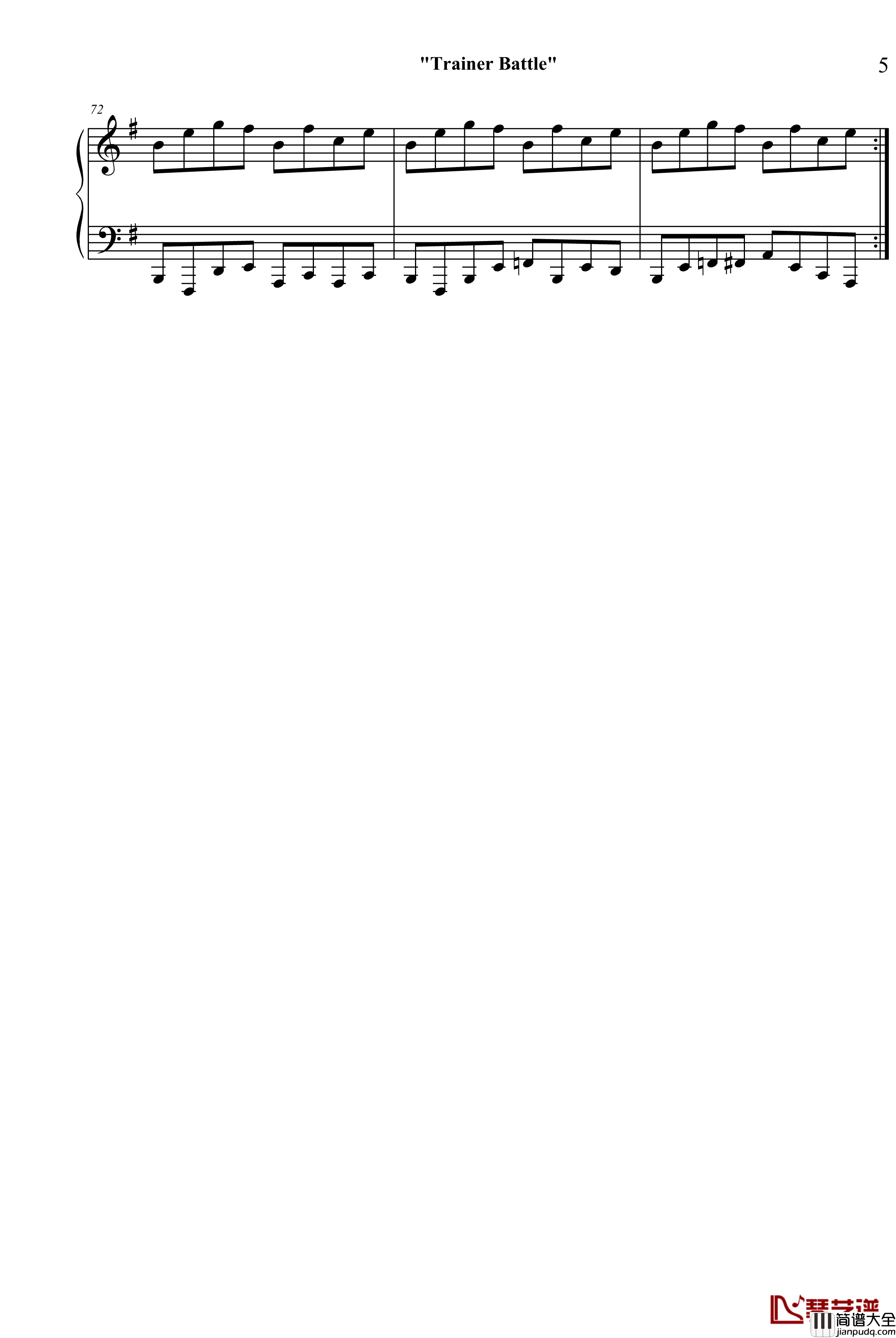 口袋妖怪战斗钢琴谱_游戏