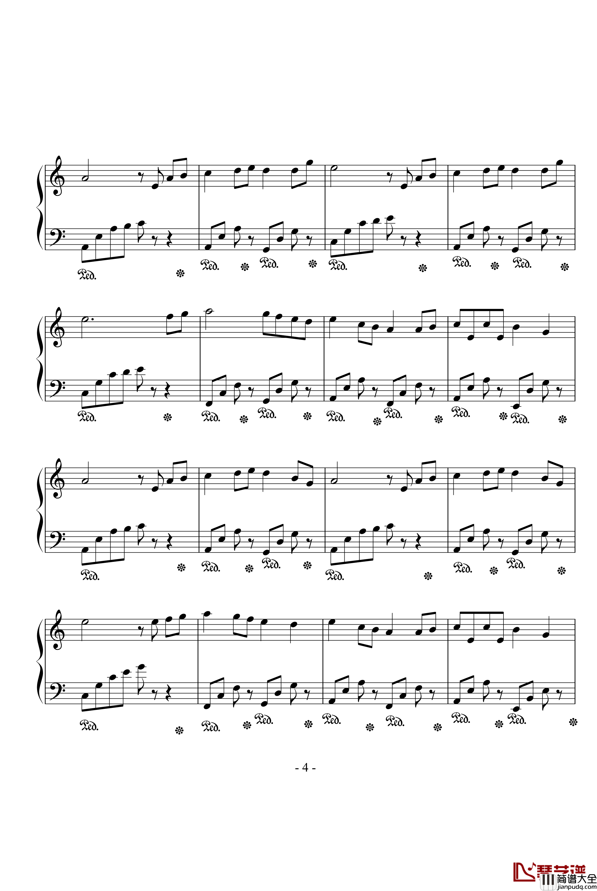 童年钢琴谱_简易演奏版_班德瑞钢琴经典作品_蛤蟆爱天鹅08