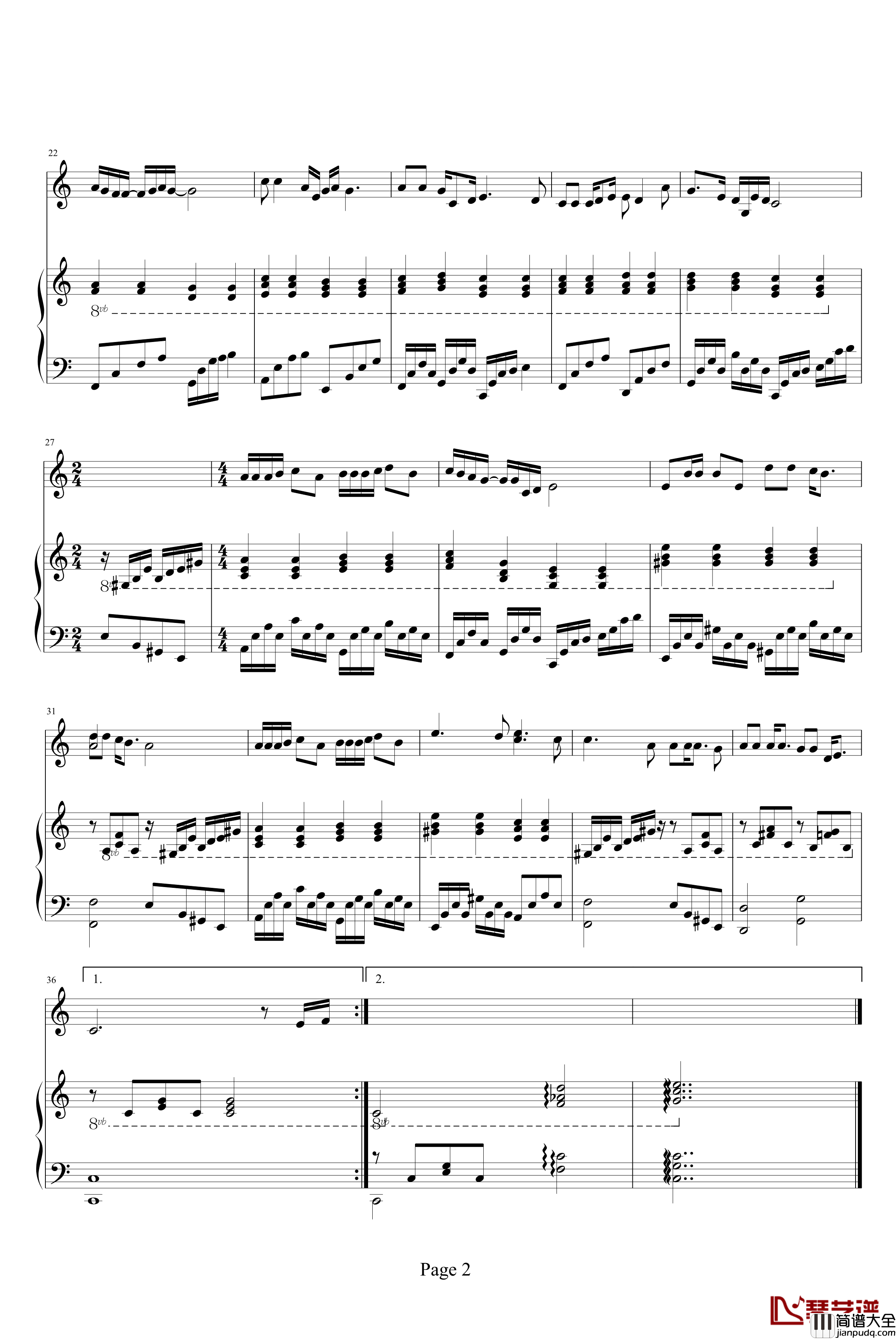 明天会更好钢琴谱_中国名曲