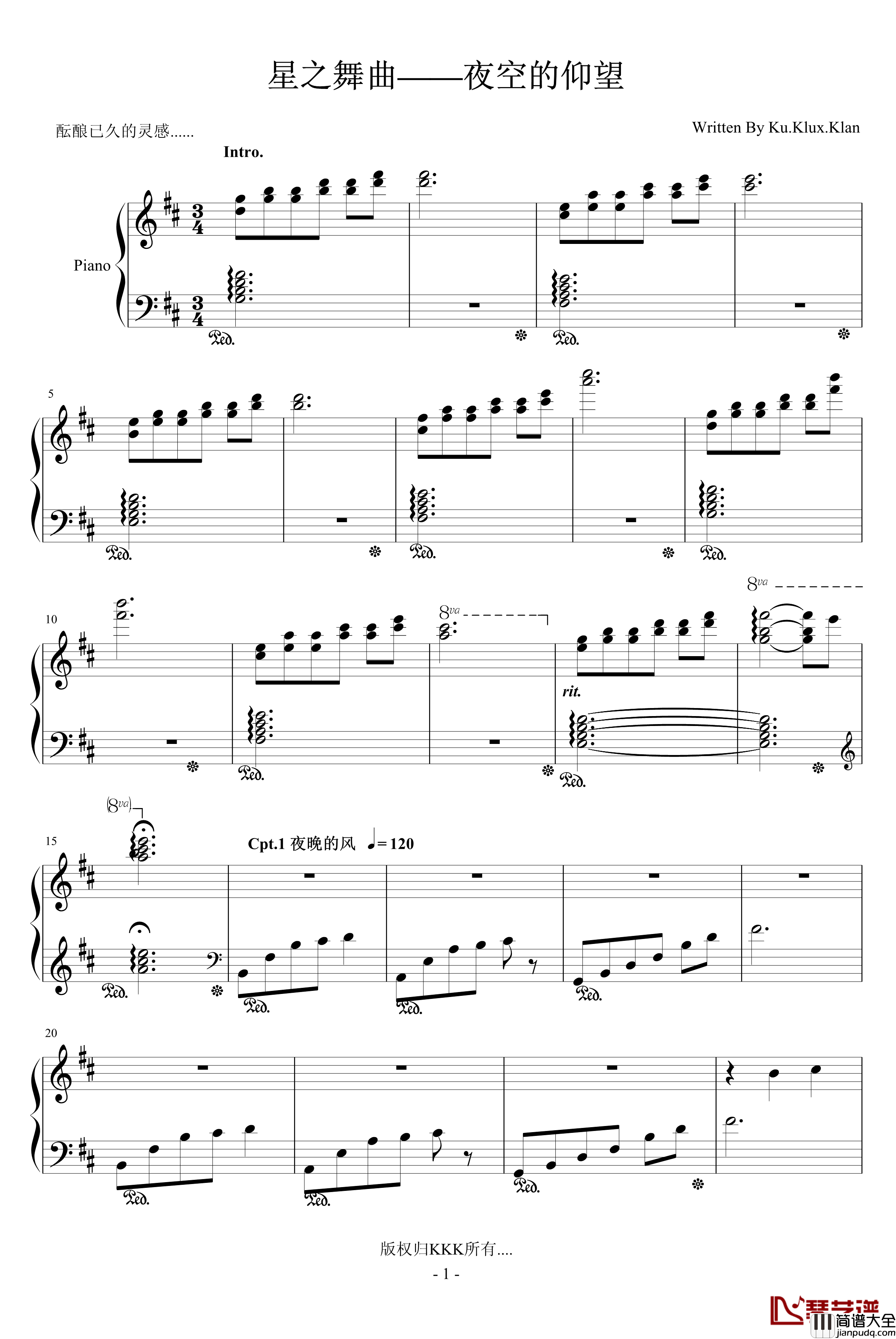 星之舞曲夜空的仰望钢琴谱_Ku.Klux.Klan