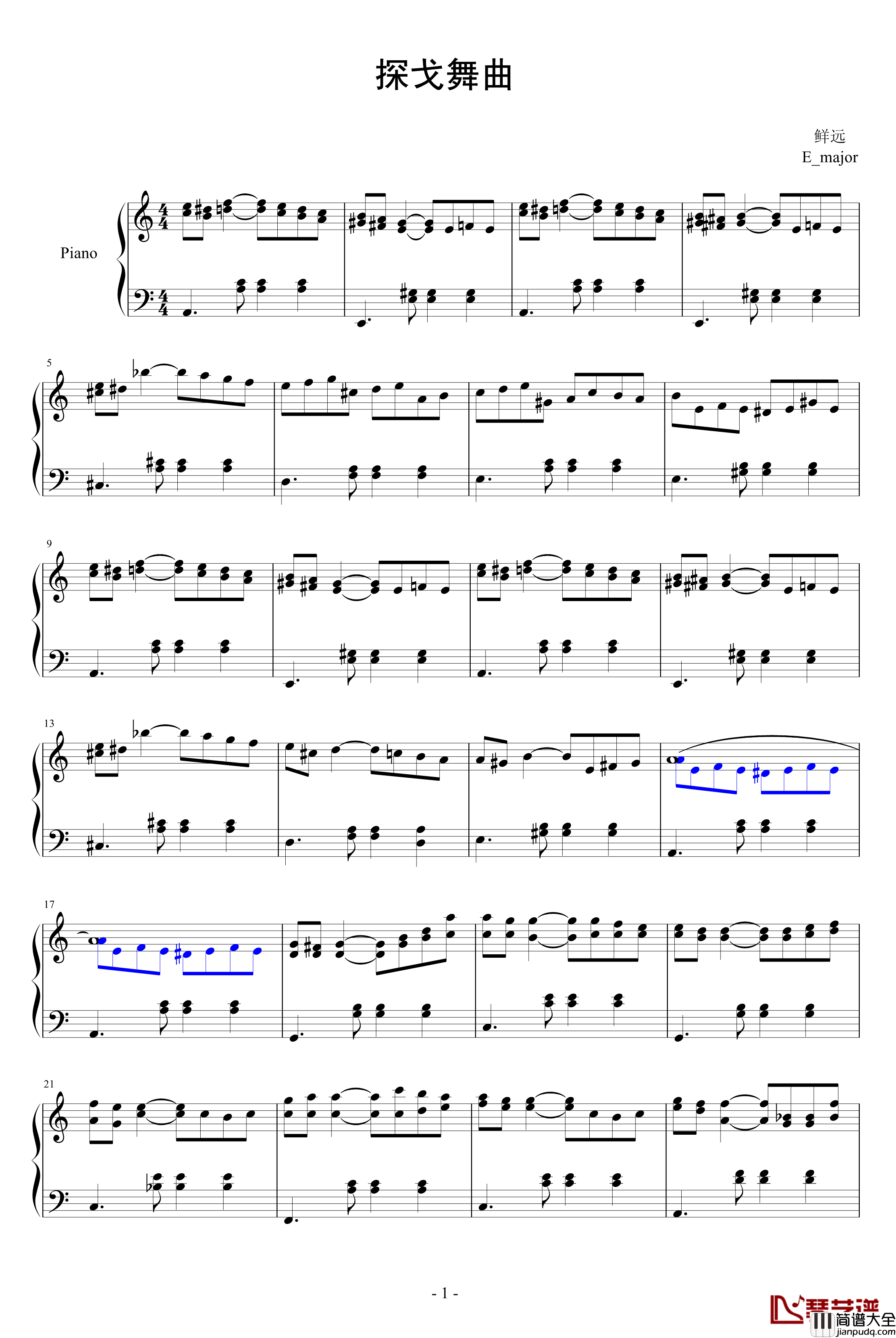 探戈舞曲钢琴谱_with乐侠_E大调的天空