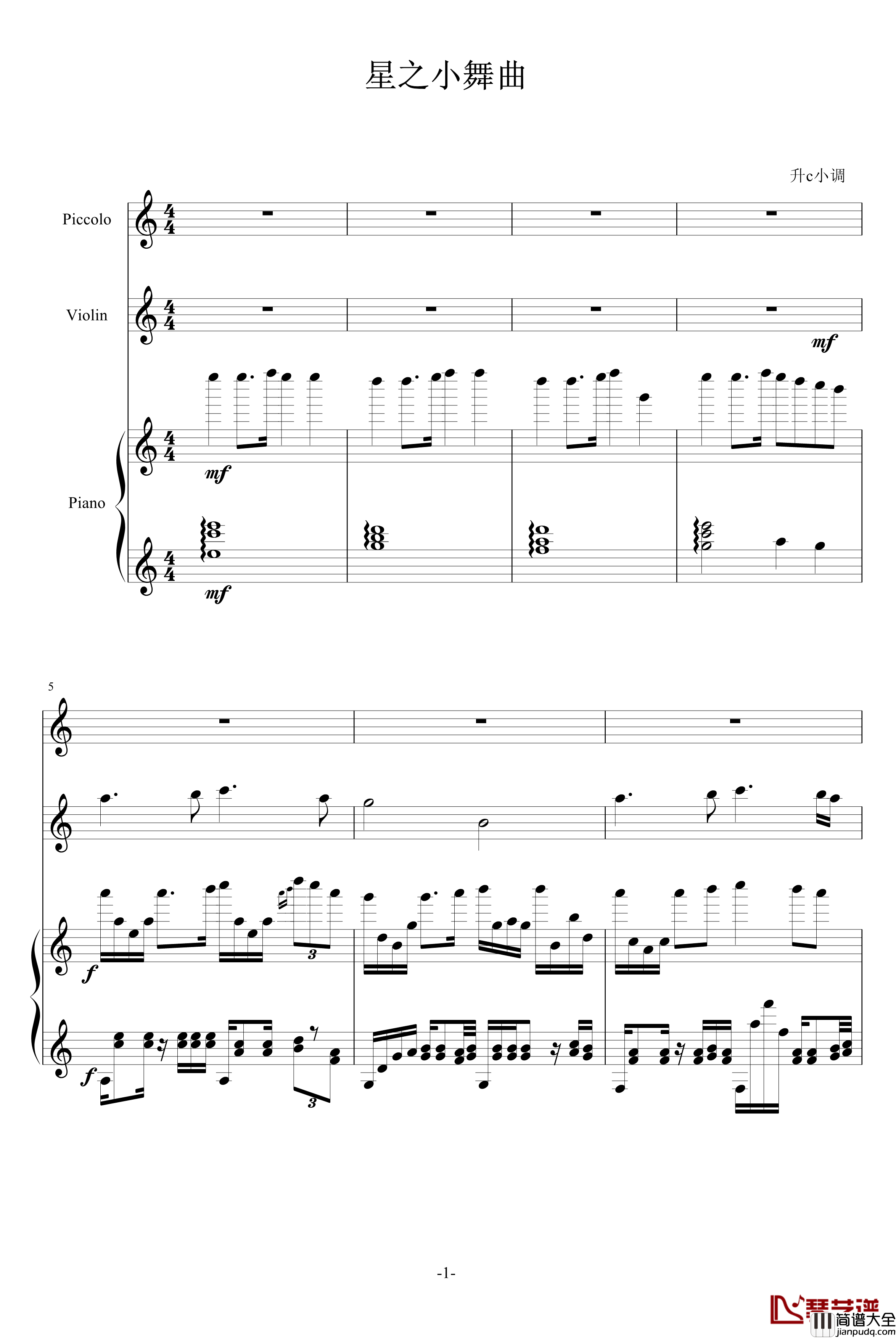 星之小舞曲钢琴谱_升c小调