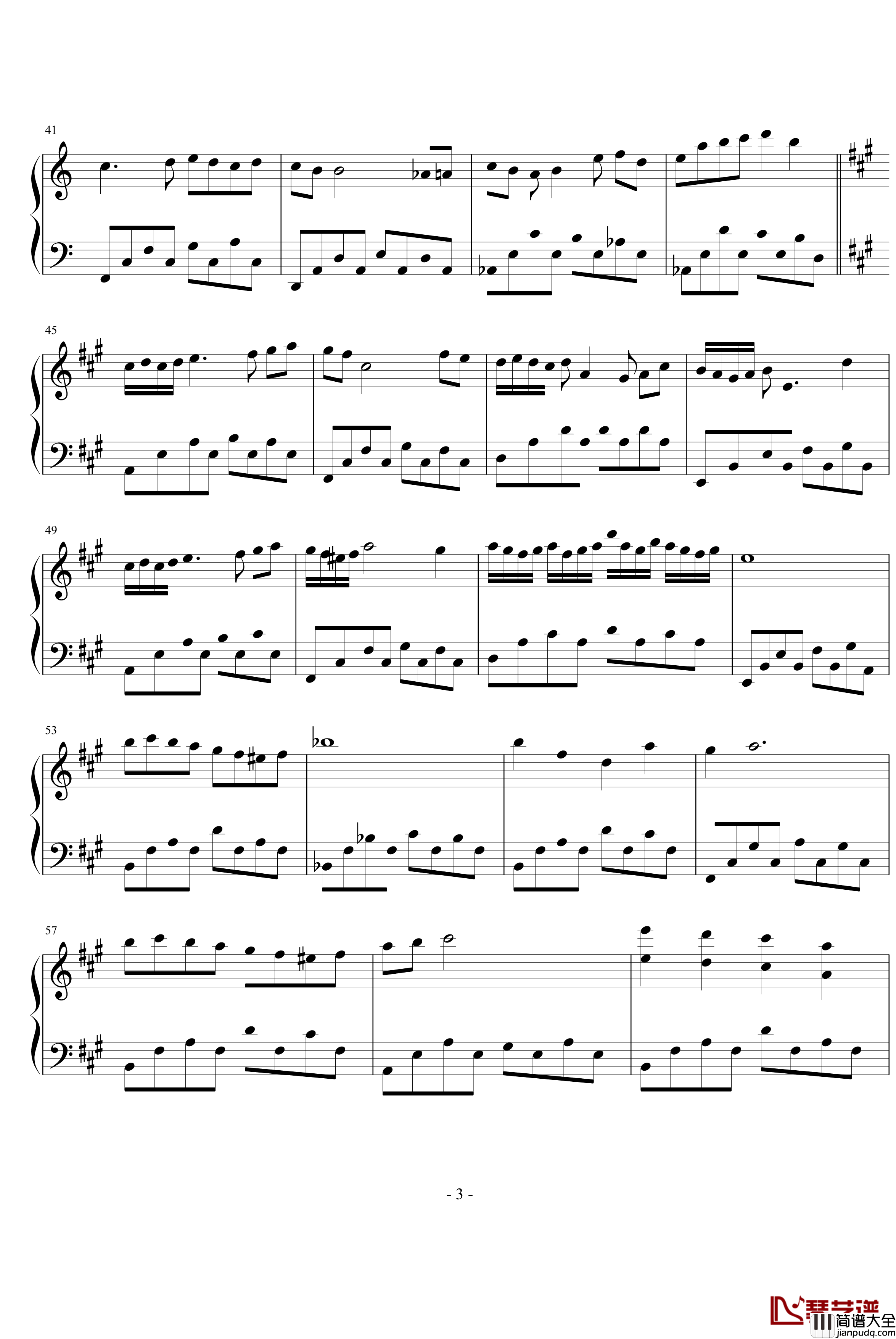 A大调小曲钢琴谱_风花雨露