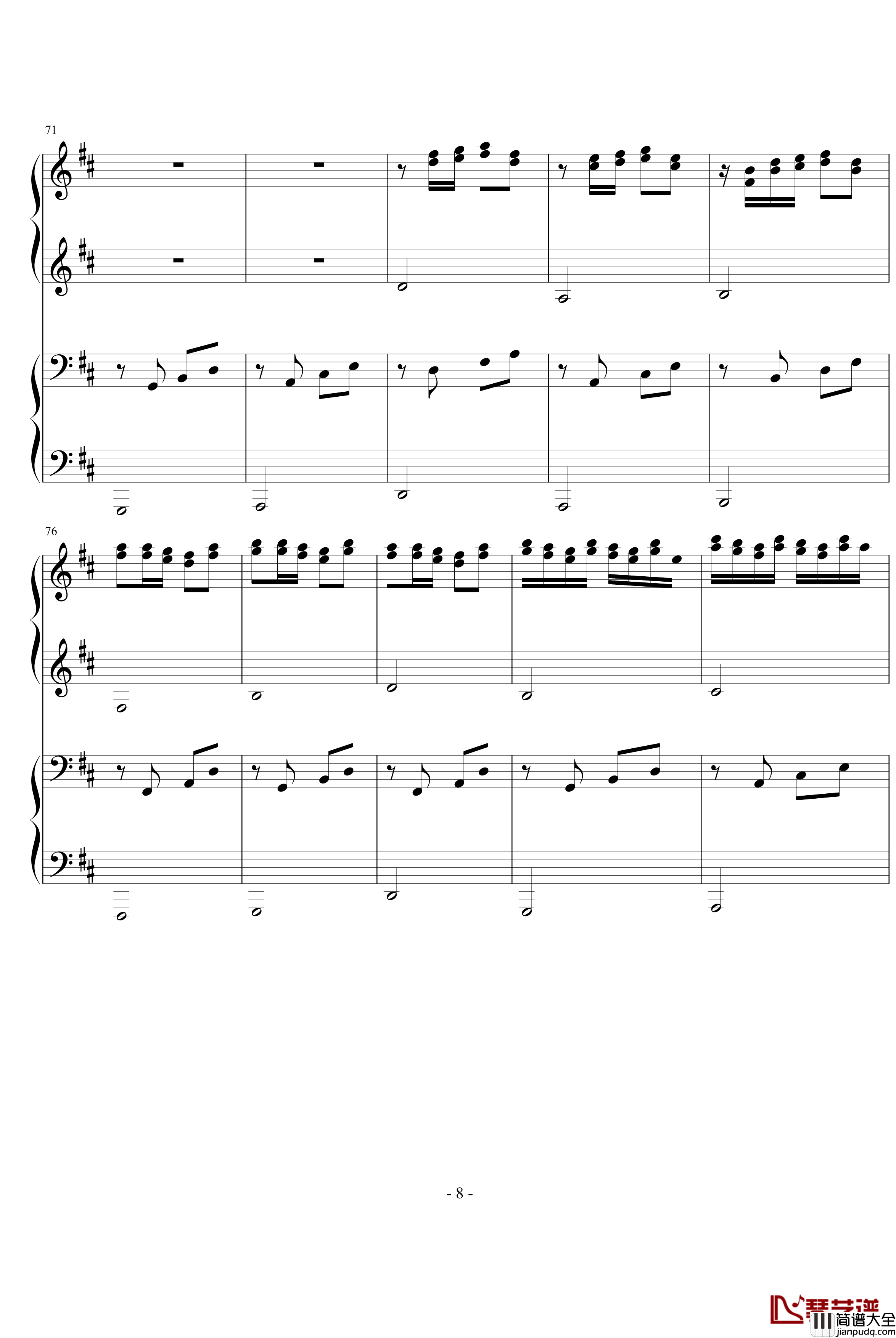 卡农四手联弹钢琴谱_Charm改编版_帕赫贝尔_Pachelbel