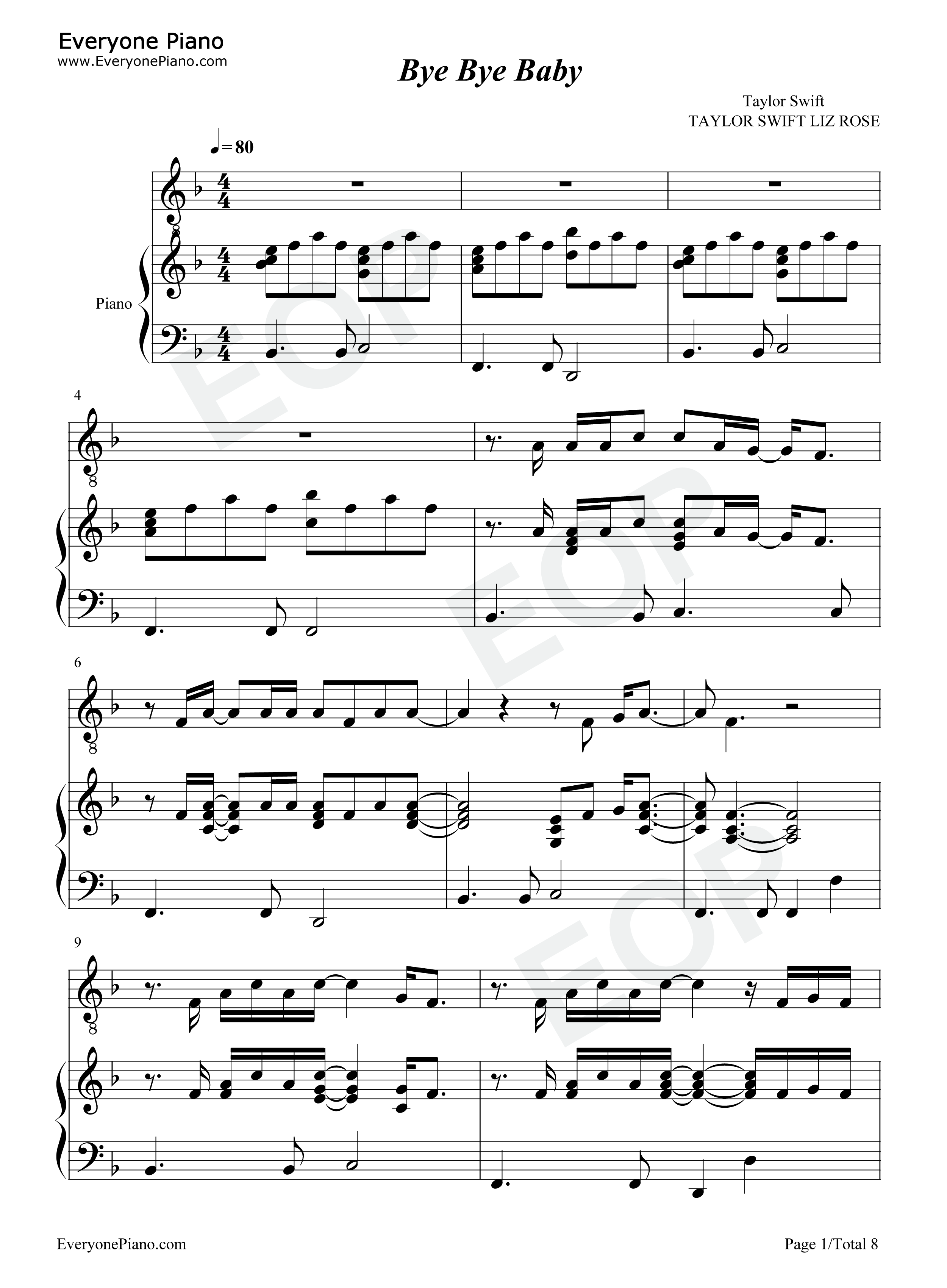 Bye_Bye_Baby钢琴谱_Taylor_Swift