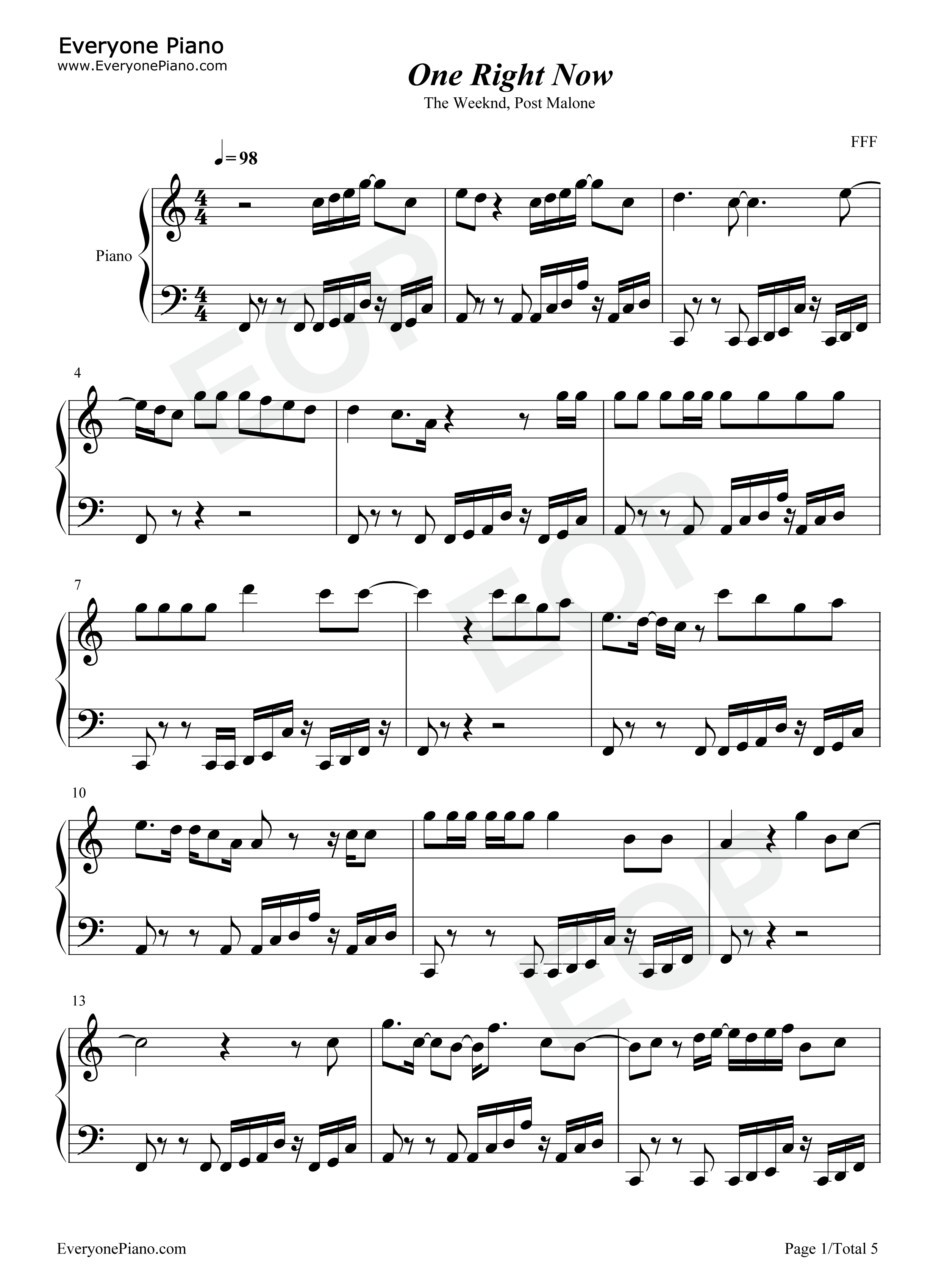 One_Right_Now钢琴谱_Post_Malone_The_Weeknd