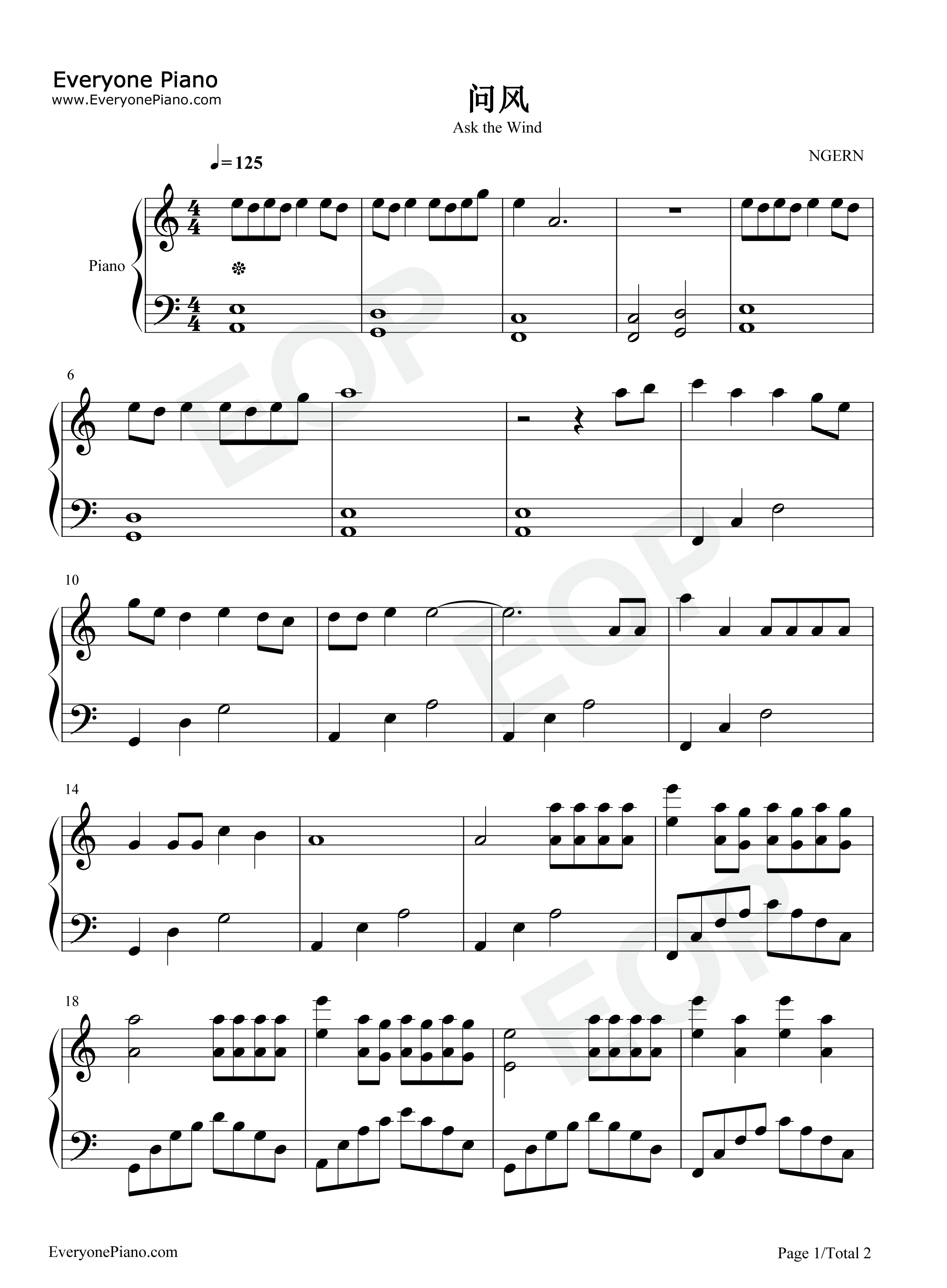 问风钢琴谱_金渔
