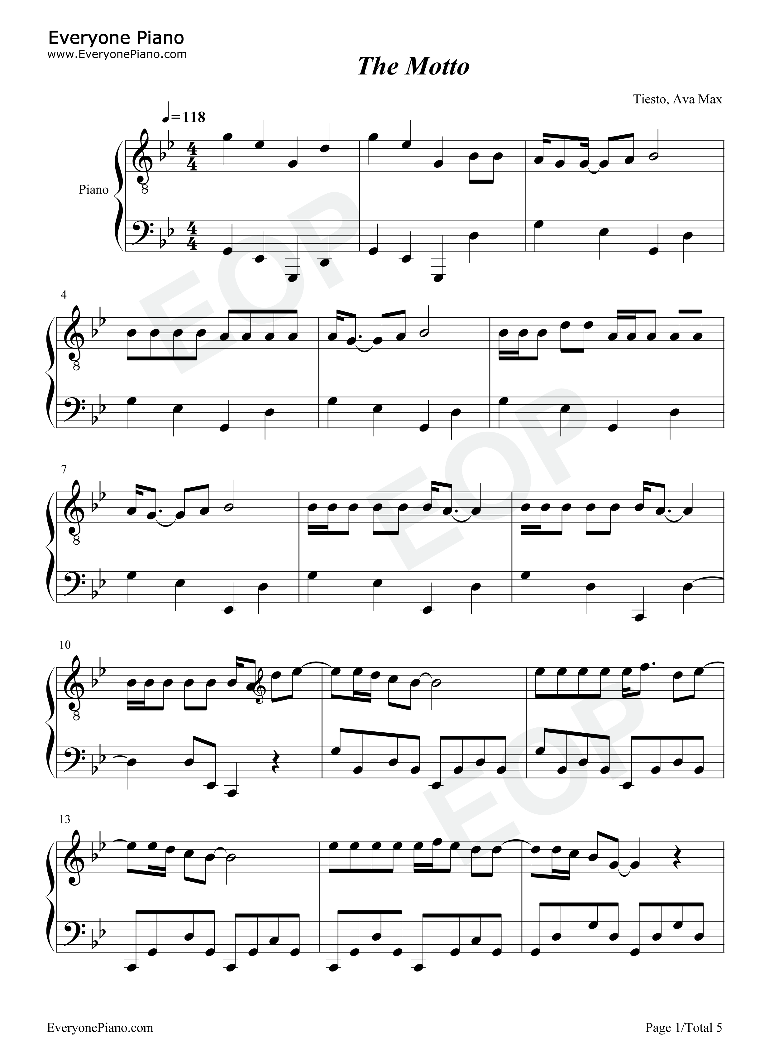 The_Motto钢琴谱_Tiësto_Ava_Max