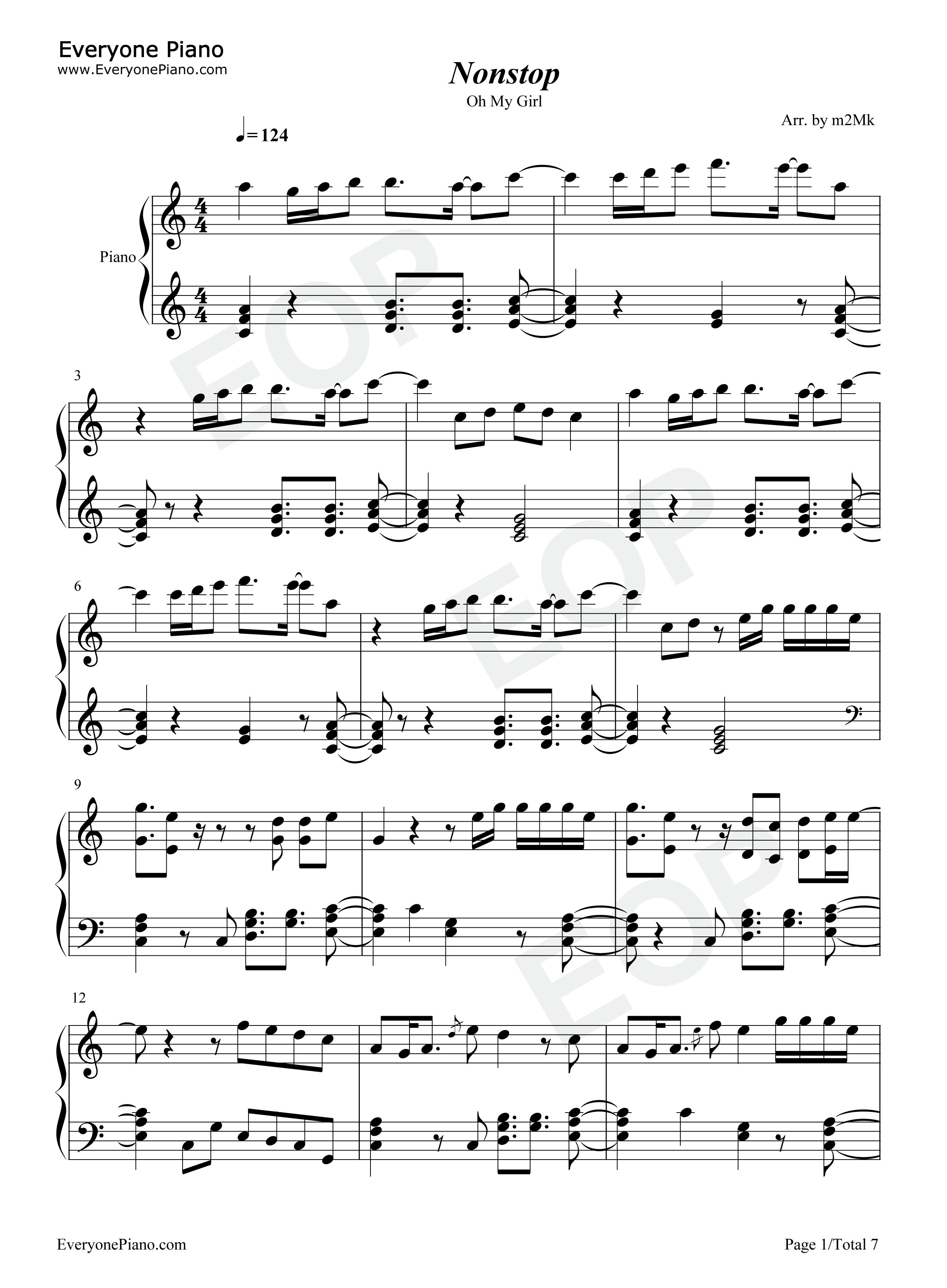 Nonstop钢琴谱_Oh_My_Girl