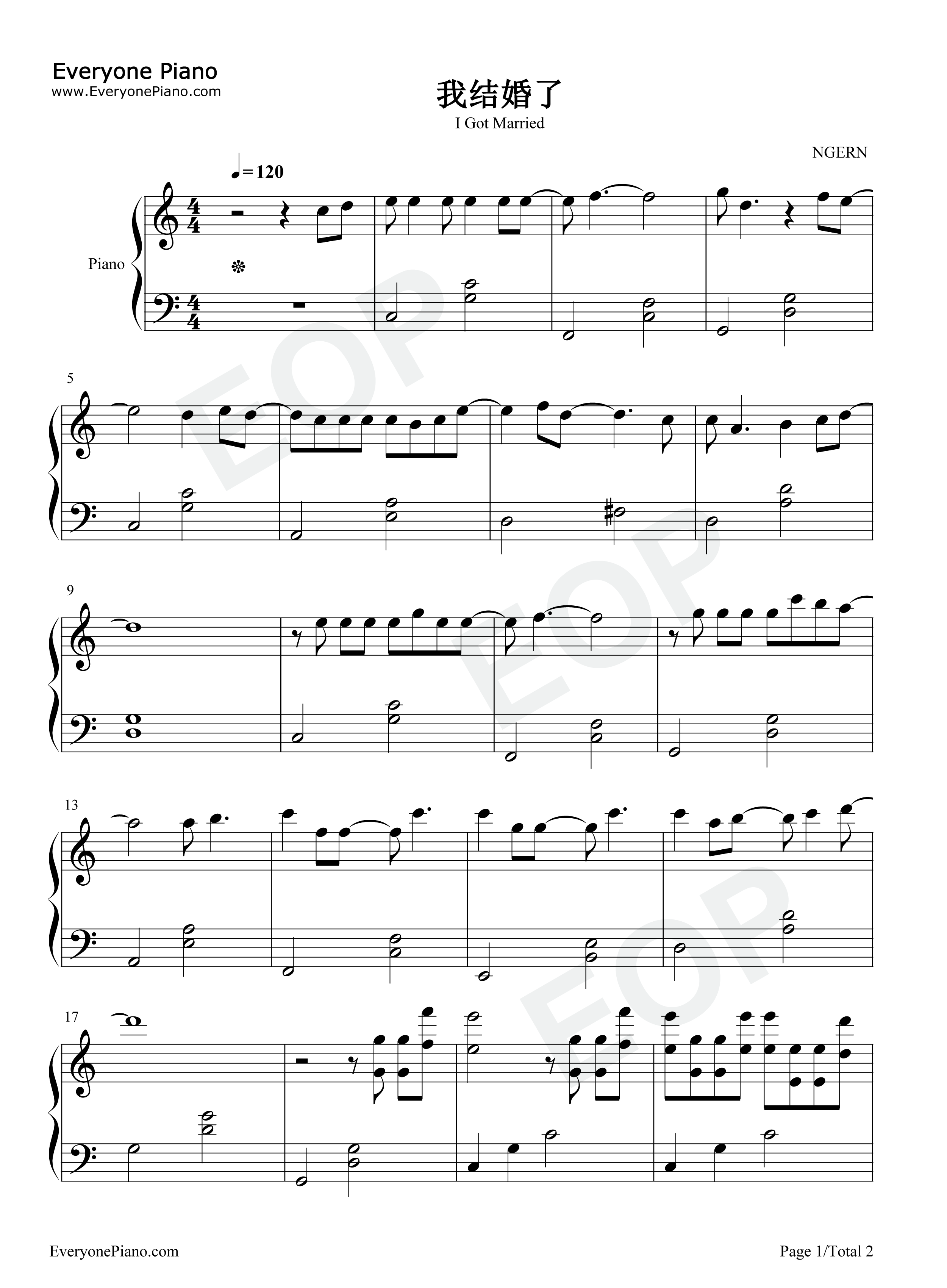 我结婚了钢琴谱_钟嘉欣