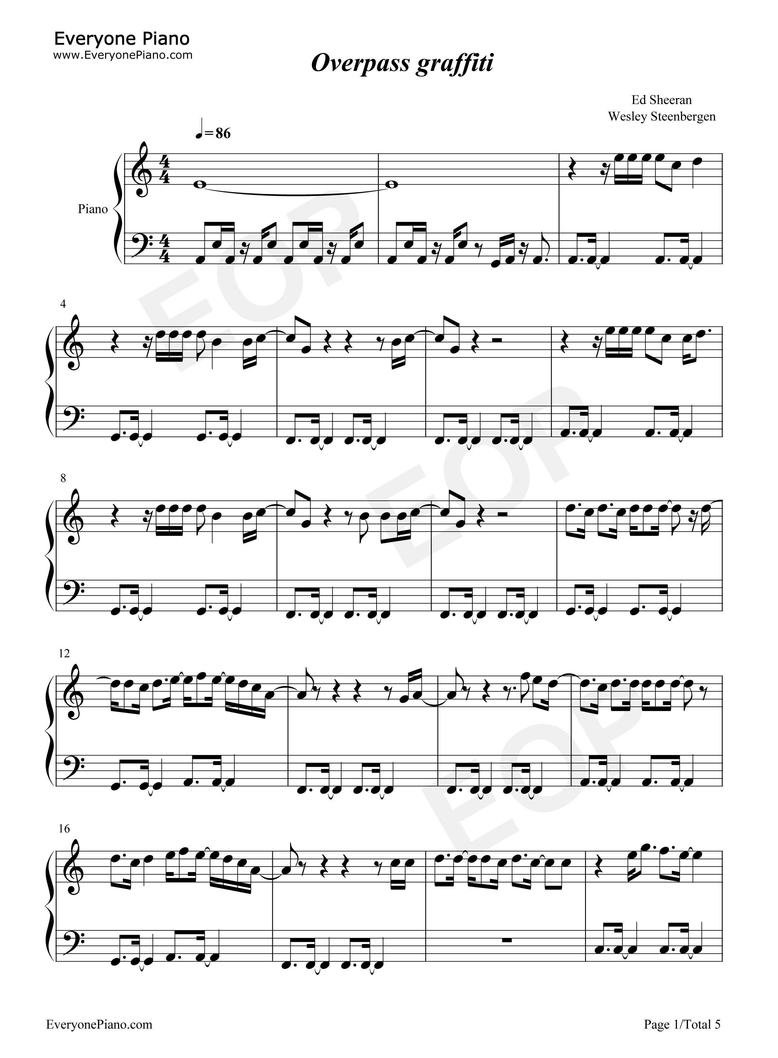 Overpass_Graffiti钢琴谱_Ed_Sheeran