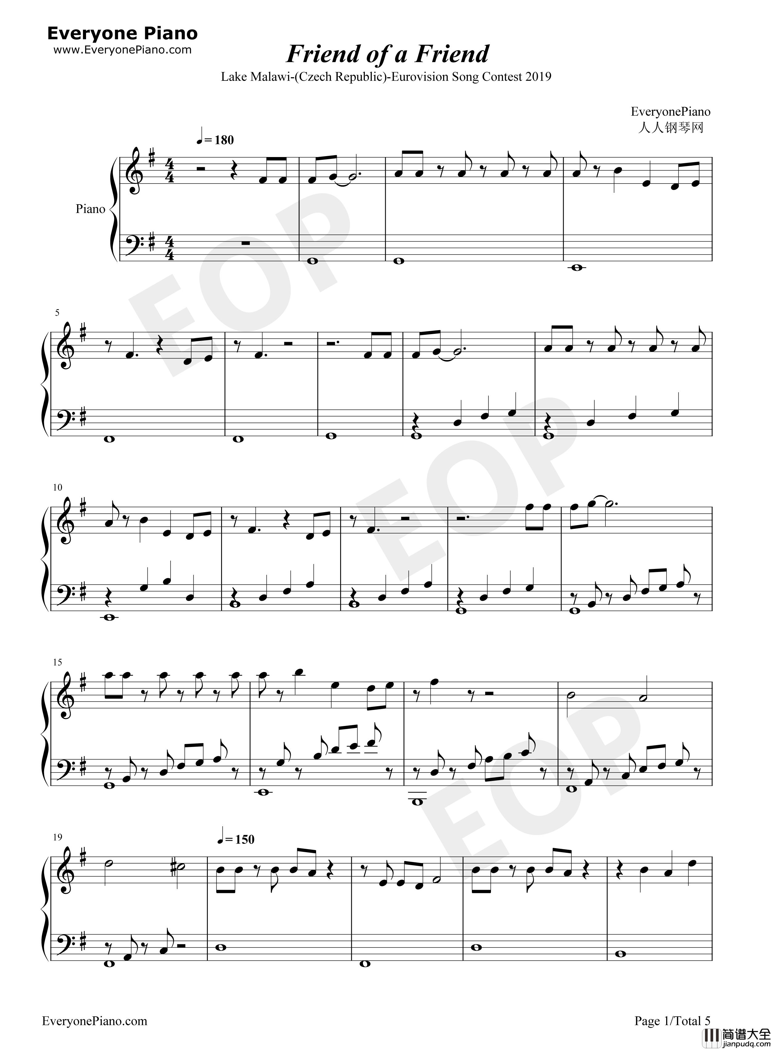 Friend_of_a_Friend钢琴谱_Lake_Malawi