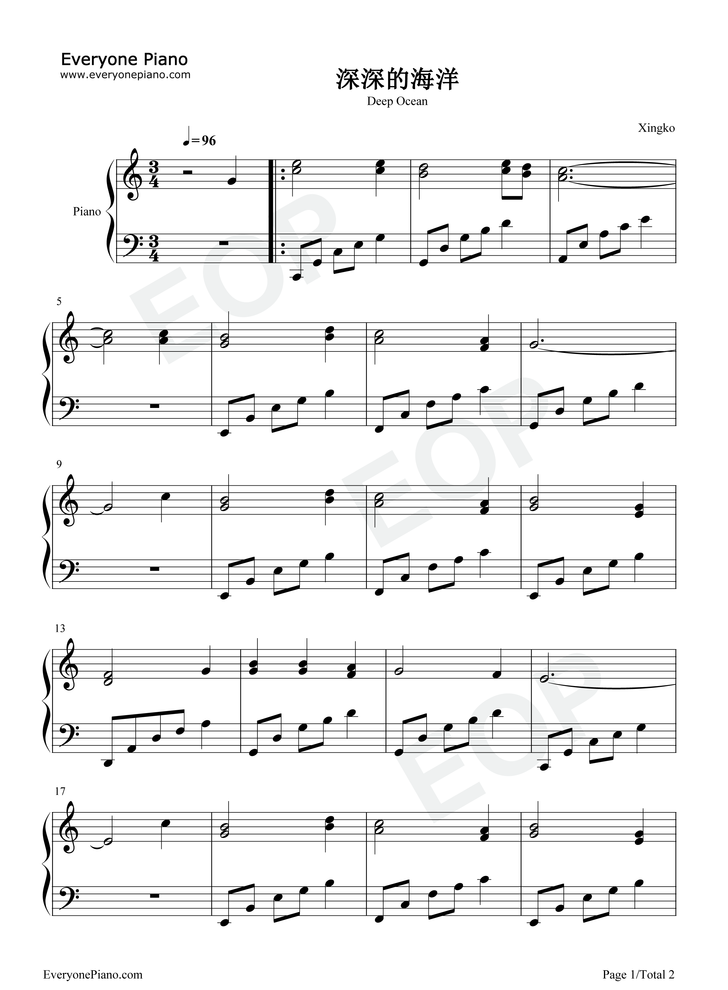 深深的海洋钢琴谱_李宝树