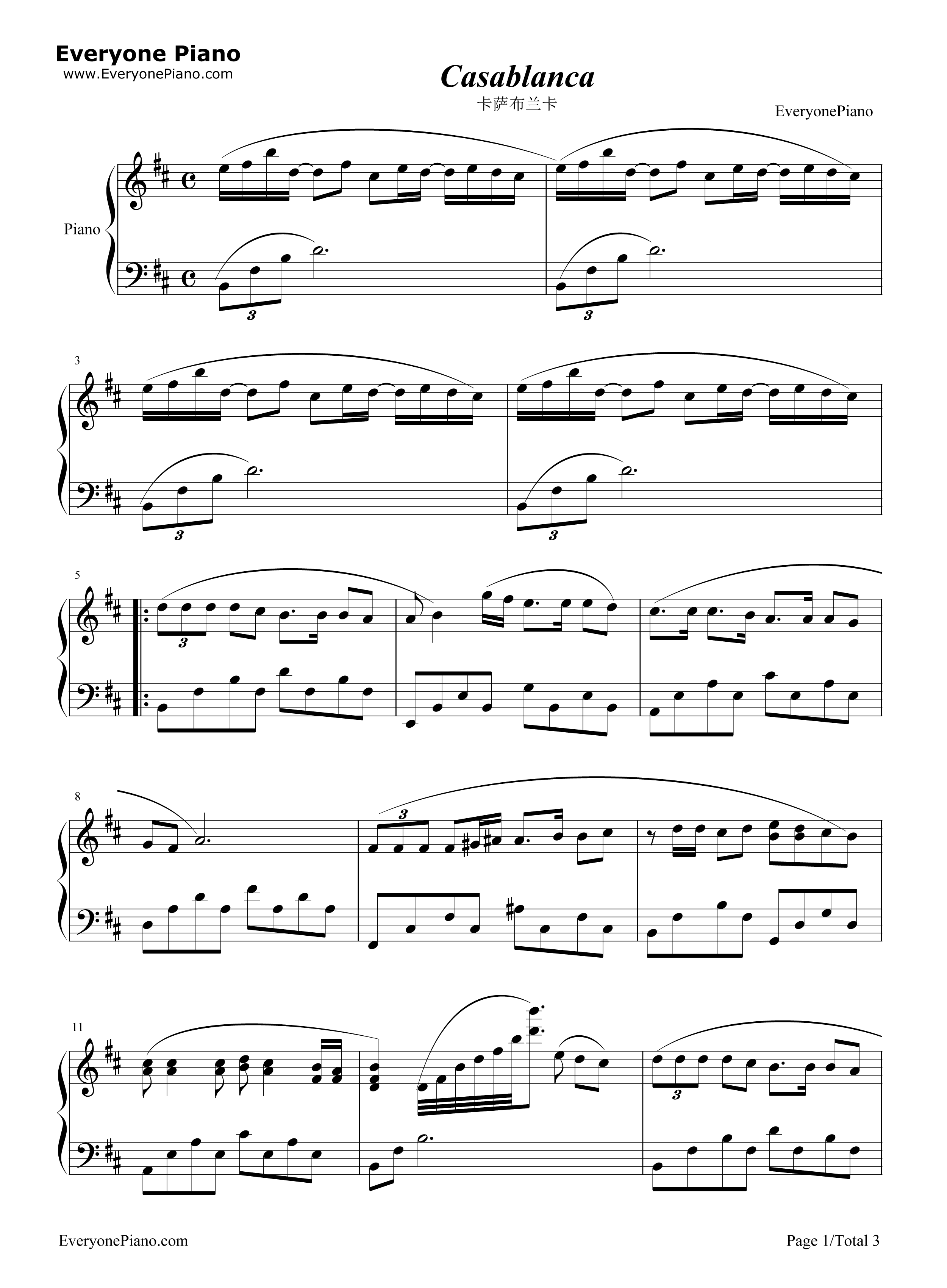 卡萨布兰卡钢琴谱_贝特·希金斯__Bertie_Higgins