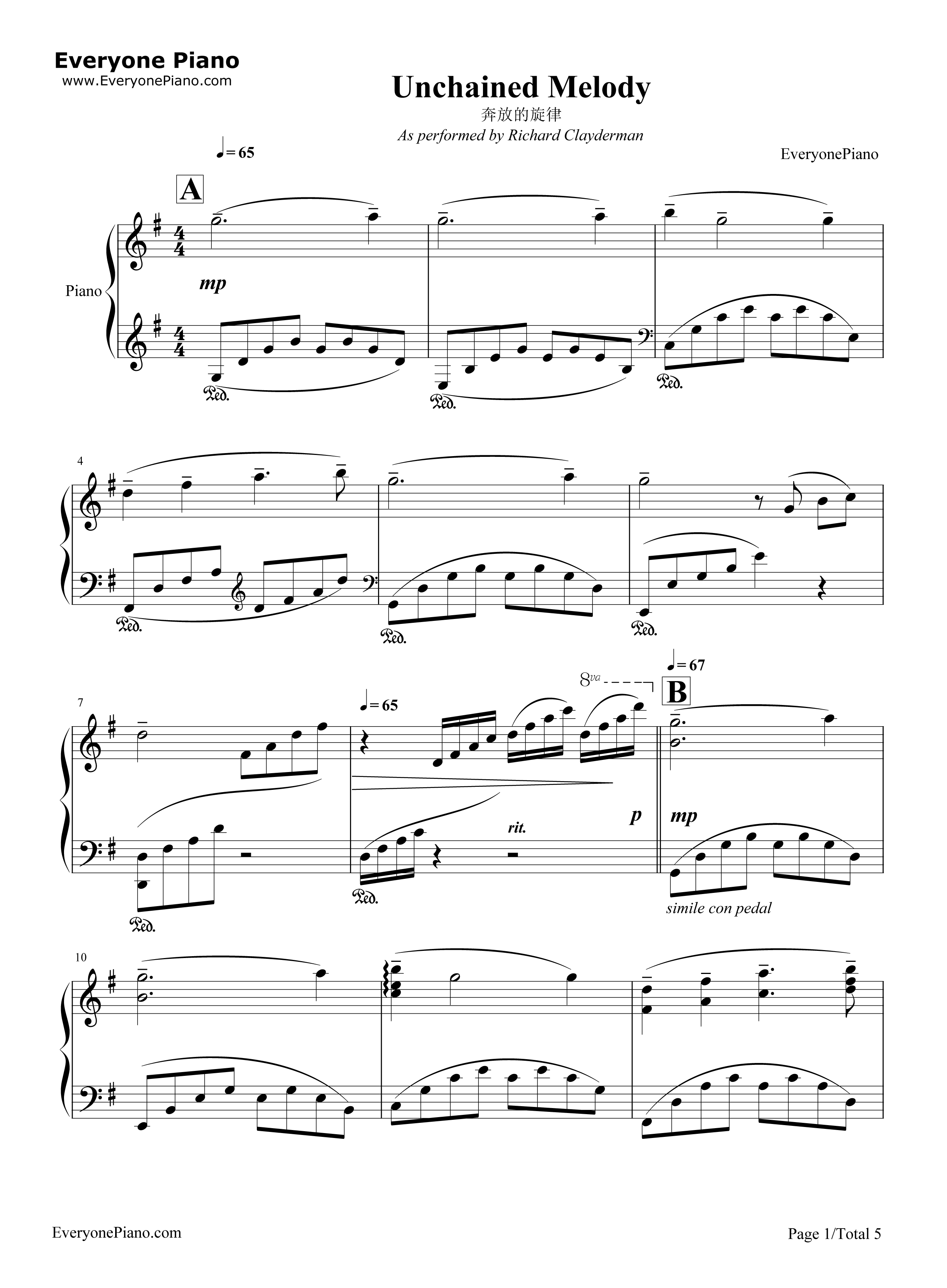 人鬼情未了钢琴谱_理查德·克莱德曼