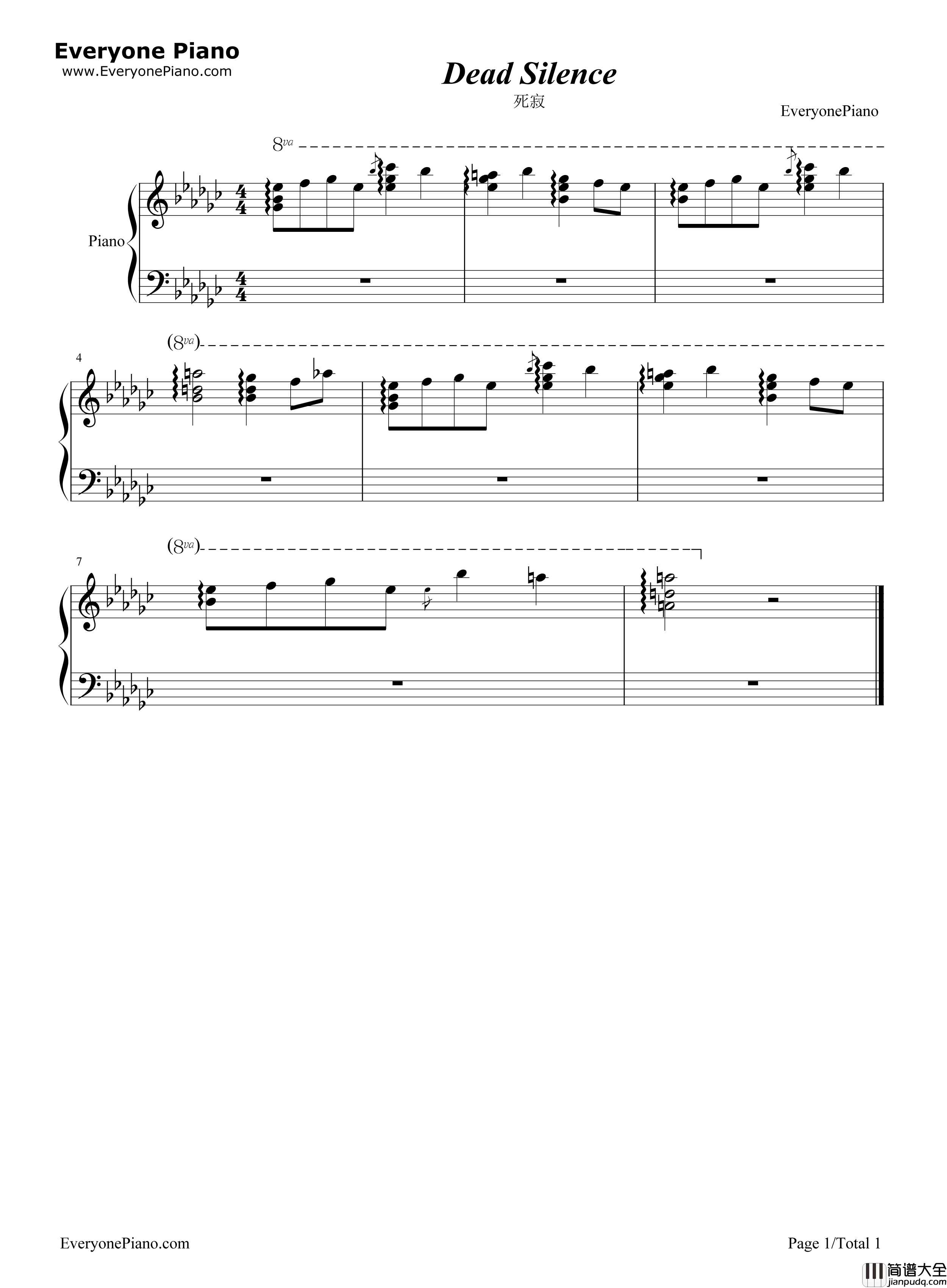 死寂主题曲前奏钢琴谱_Charlie_Clouser