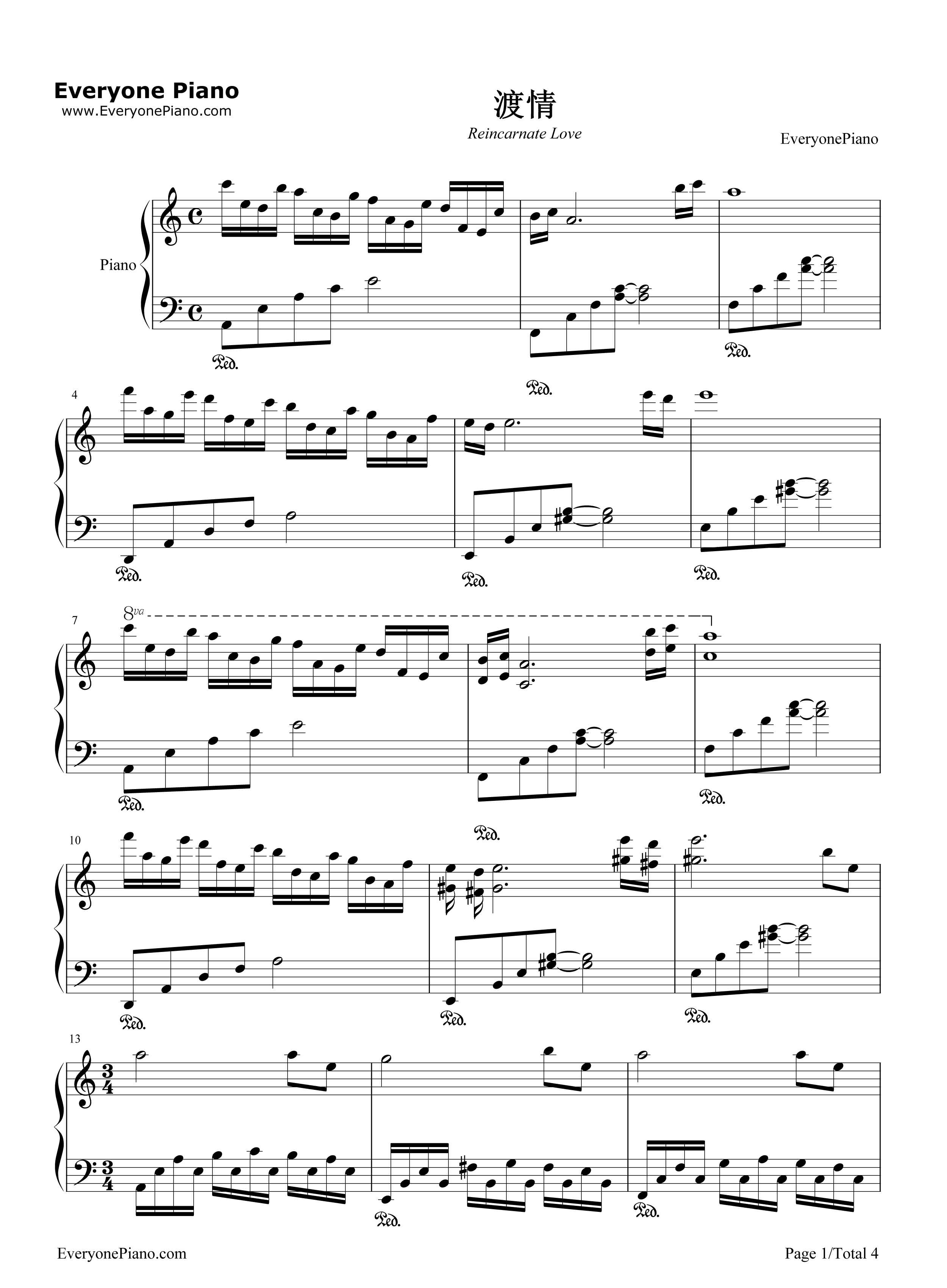 渡情钢琴谱_左宏元_张慧清