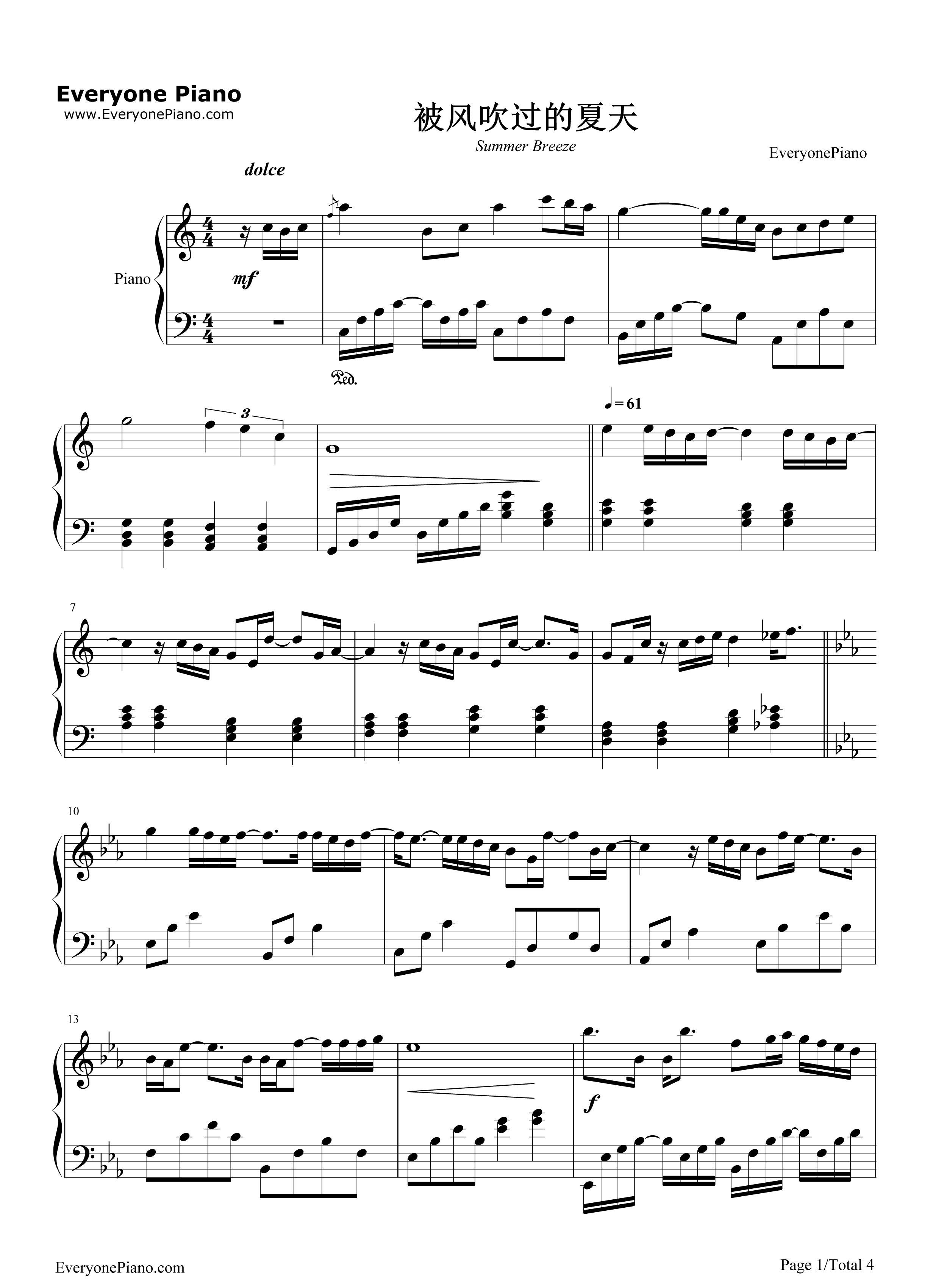 被风吹过的夏天钢琴谱_金莎_林俊杰